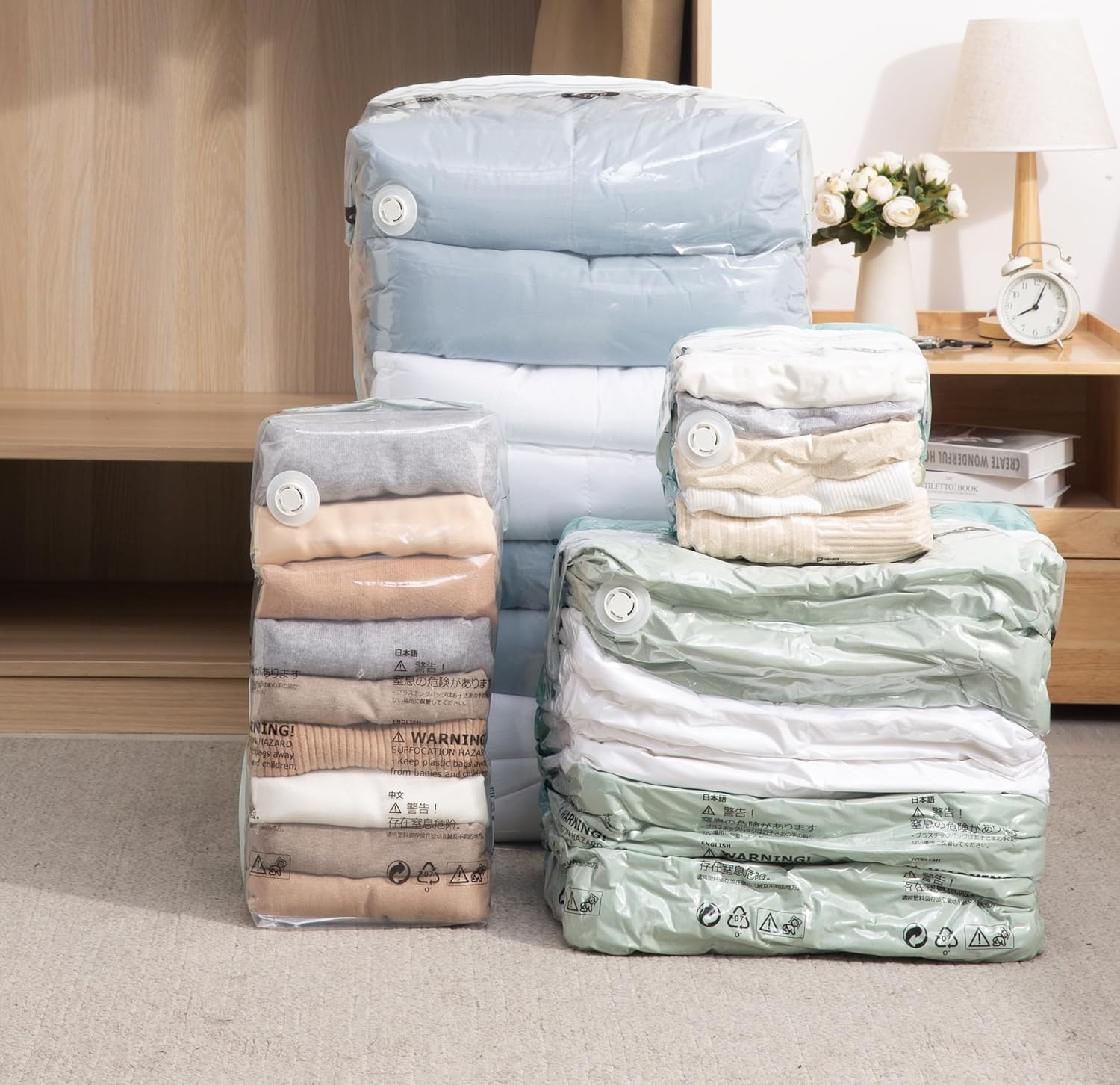 Vacuum Storage Bags for Clothing - NeatNest 6 Pack Large Cube/Box-Shaped Compression Bags for Comforters, Blankets, Bedding & Clothes, Vacuum or Hand Press, Airtight & Reusable, PE+PA Material