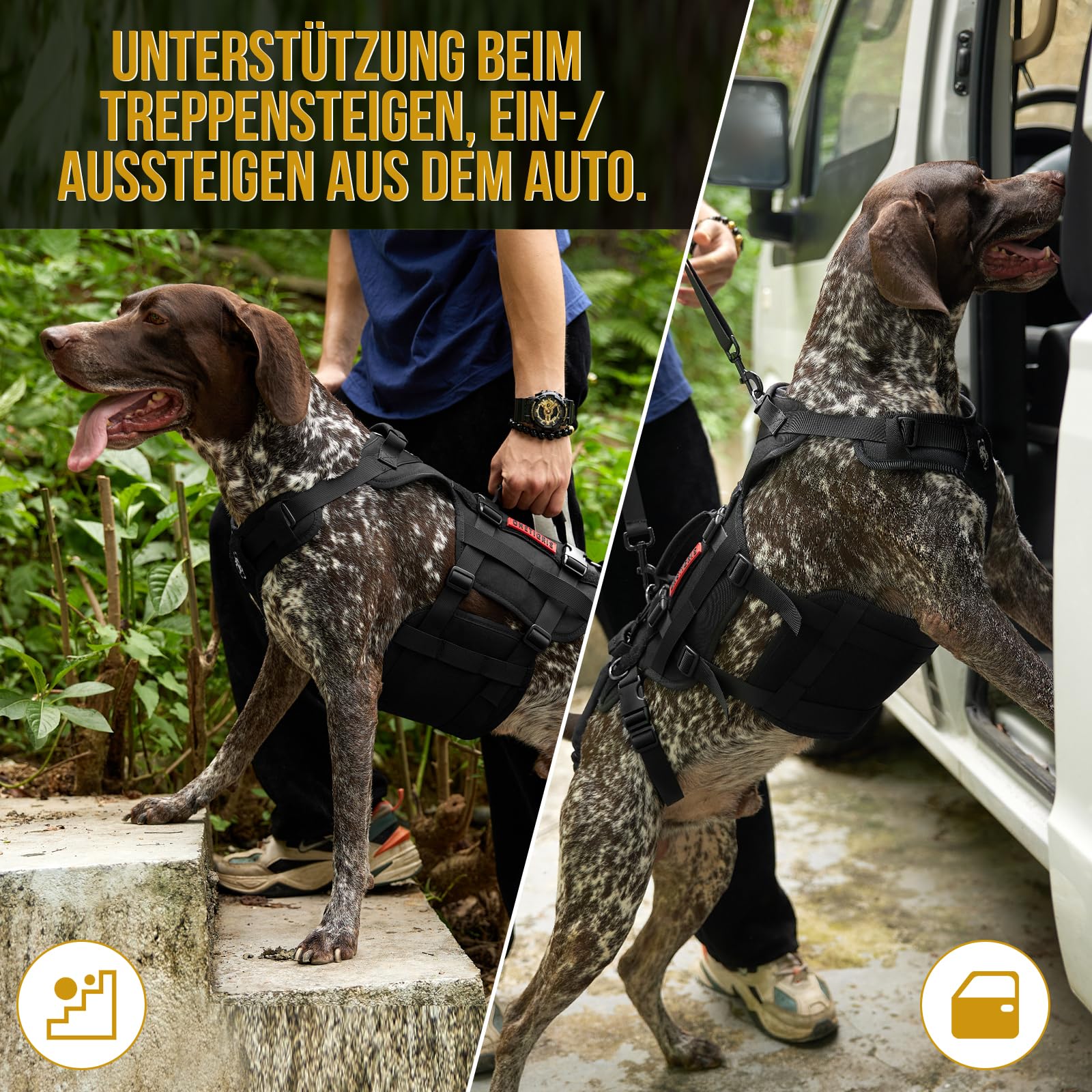 OneTigris Hundegeschirr, Invictus Hunde Tragehilfe für Mittelgroße Große, Einstellbar Gehhilfe für Hunde mit 3 Griffen für behinderte, verletzte oder ältere Schwarz L