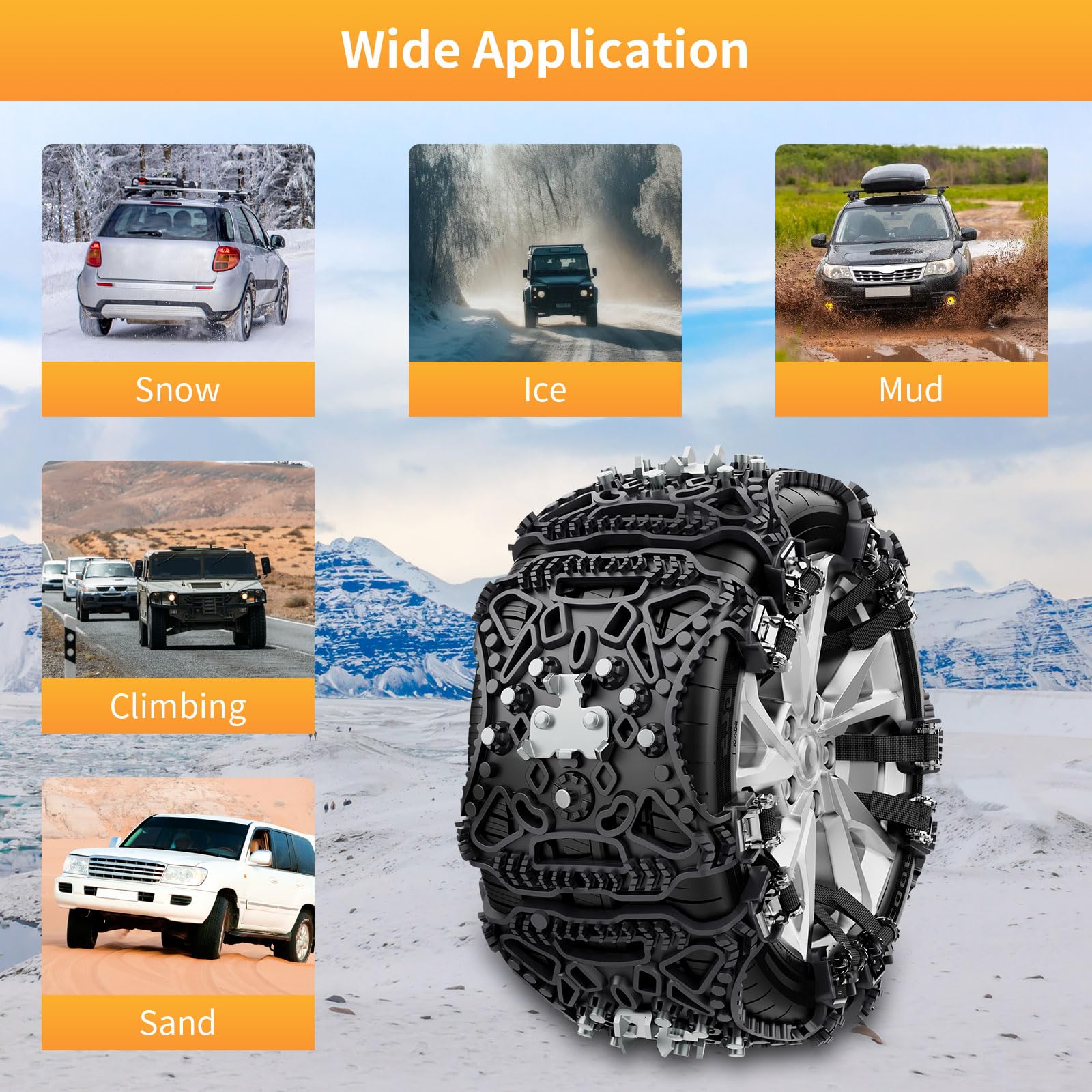 6Pcs Cadenas de Nieve para Coche Ninonly Cadenas de Nieve Universales Emergencia Antideslizante Cadenas Coche Nieve para SUV Camiones Ancho Neumático 165mm-275mm