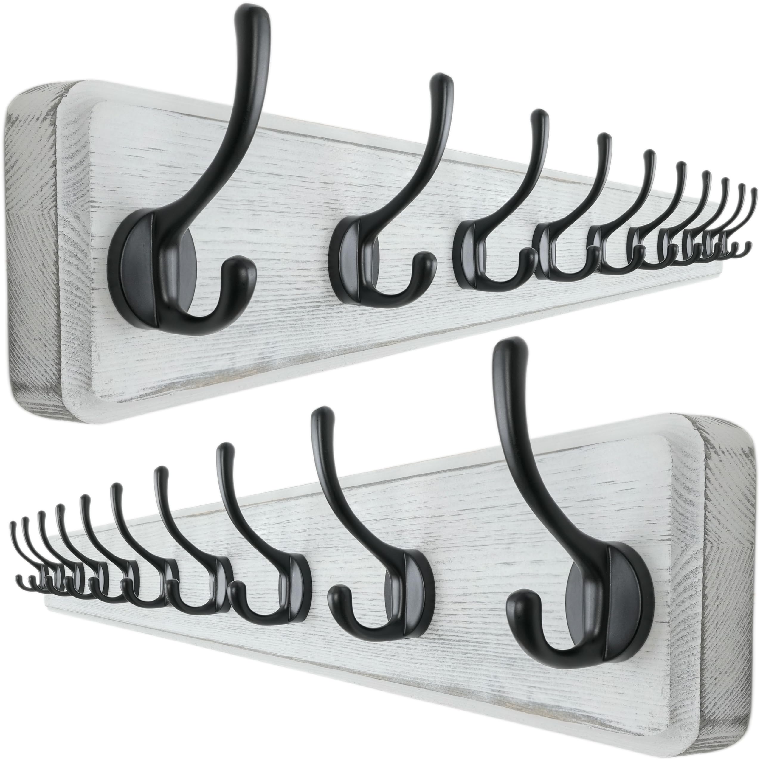 Dseap Coat Rack Wall: 97cm Long, Patented, Heavy-Duty, 10-Double-Hooks Wooden Wall Mounted Coat Rack Coat Hanger Hook Rail for Winter Coats Hat Jacket Clothing, White & Black, Pack of 2 — image 1