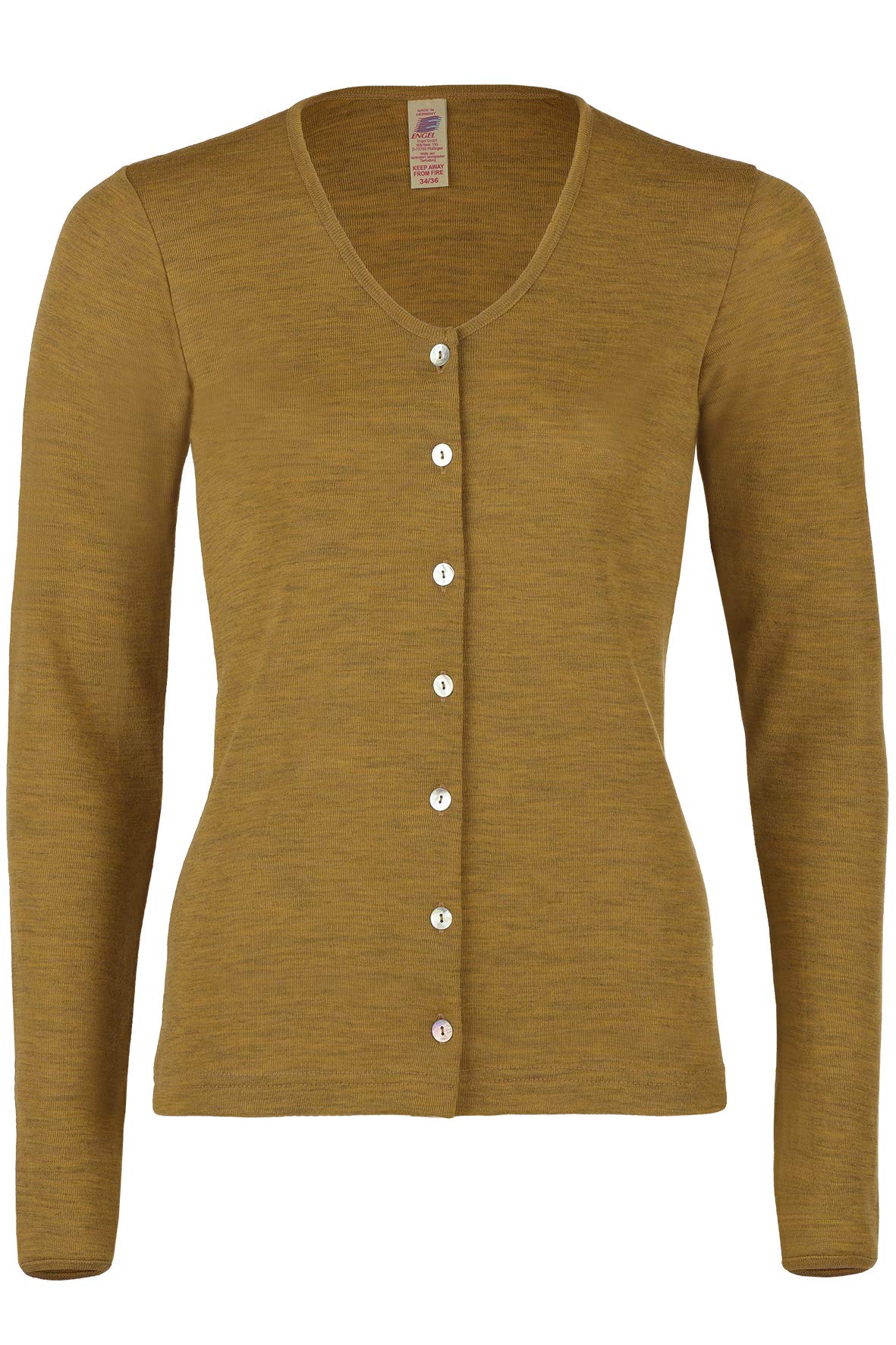 Engel Women's Saffron Melange Natur, Cardigan, 100% Wool - Yellow - Uk 14