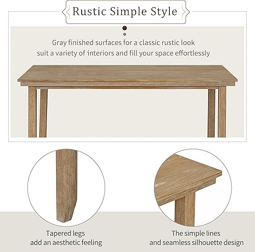 Miniatura 5 de Bellemave Juego de mesa de comedor de 6 piezas con banco para 6 mesas rectangulares de cocina con 4 sillas y banco, mesa de comedor retro y sillas