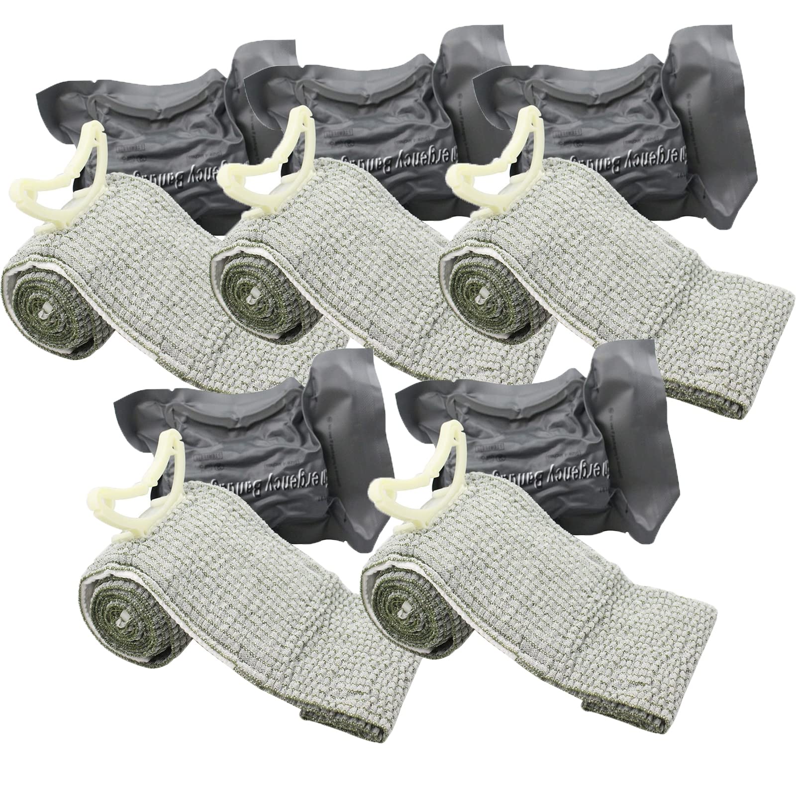 5 Pack 6" Israeli Style Emergency Bandage, Compression Trauma Wound Dressing, Medical Sterile Vacuum Sealed, Combat Tactical First Aid Kit IFAK Supplies