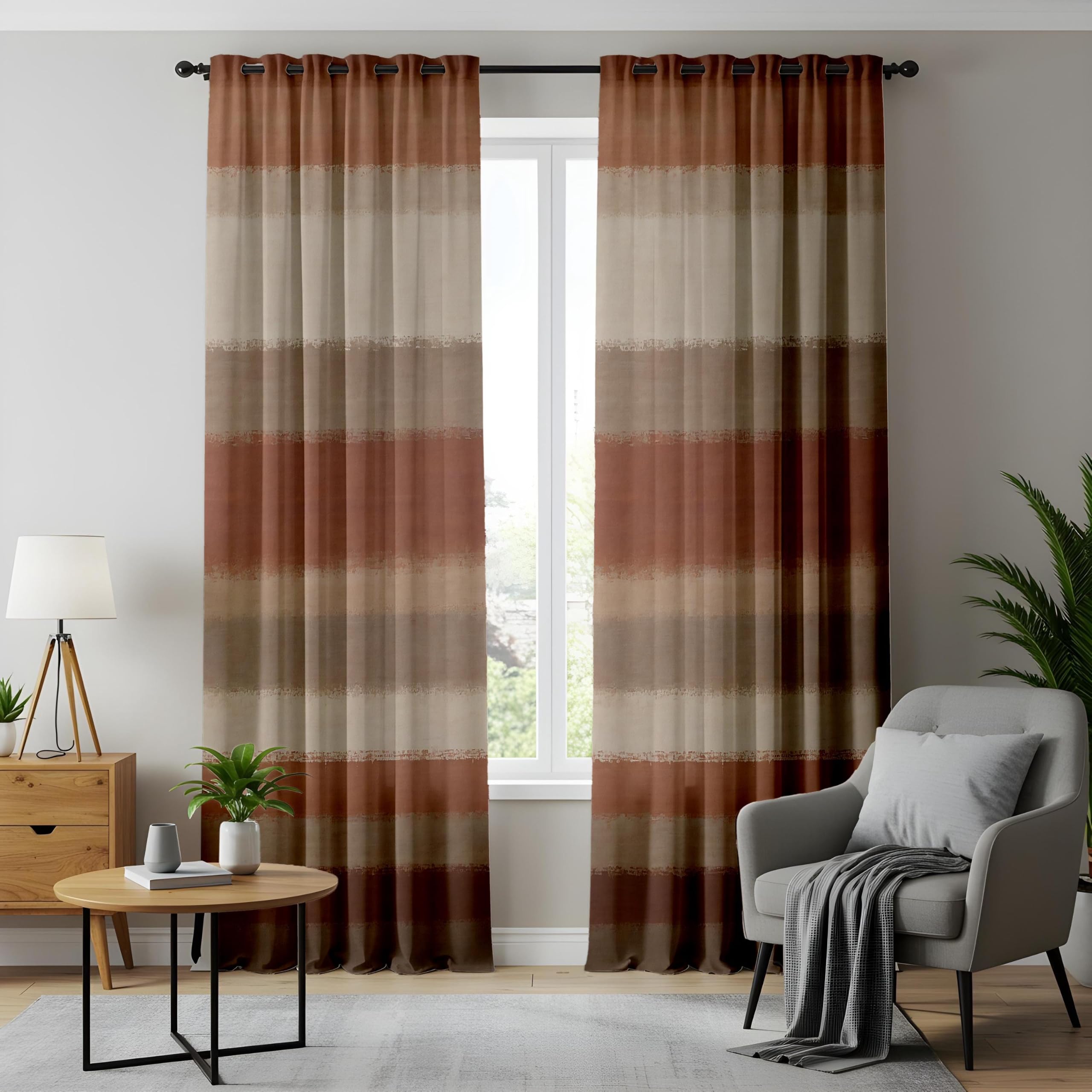 Rideaux occultants pour Chambre à Coucher, 2 Panneaux, Rayures ombrées Taupe Rouille, Rideaux à Motifs Aquarelle Abstraits pour Salon (L x H / 2 x 117 x 230 cm)