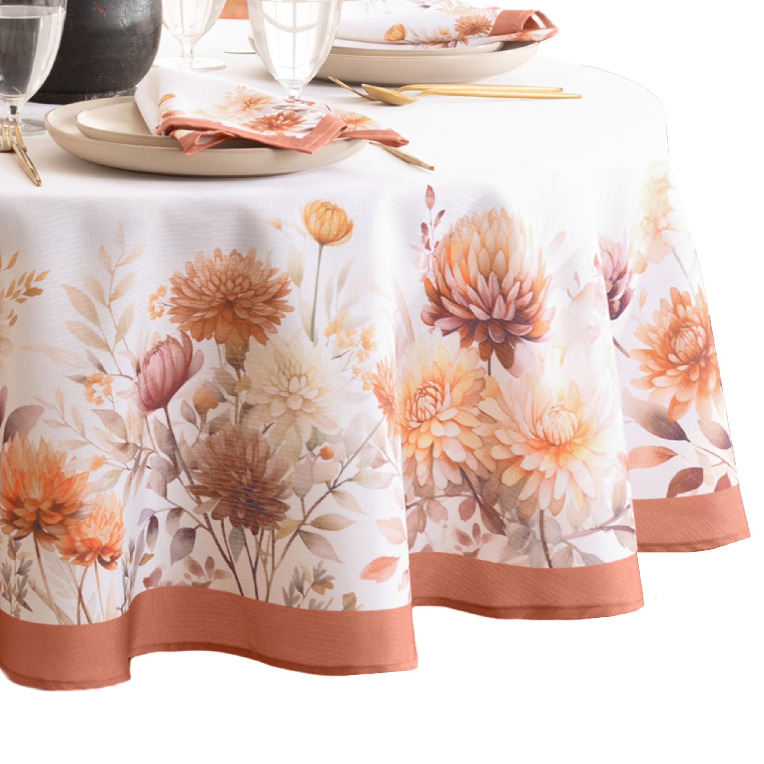 Elrene Autumn Blooms Home Fashions Floral Fall/Harvest/Thanksgiving Oval Wrinkle Resistant Tablecloth, 60"X84"