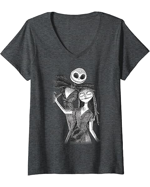 Womens Disney The Nightmare Before Christmas Jack & Sally Sketch V-Neck T-Shirt