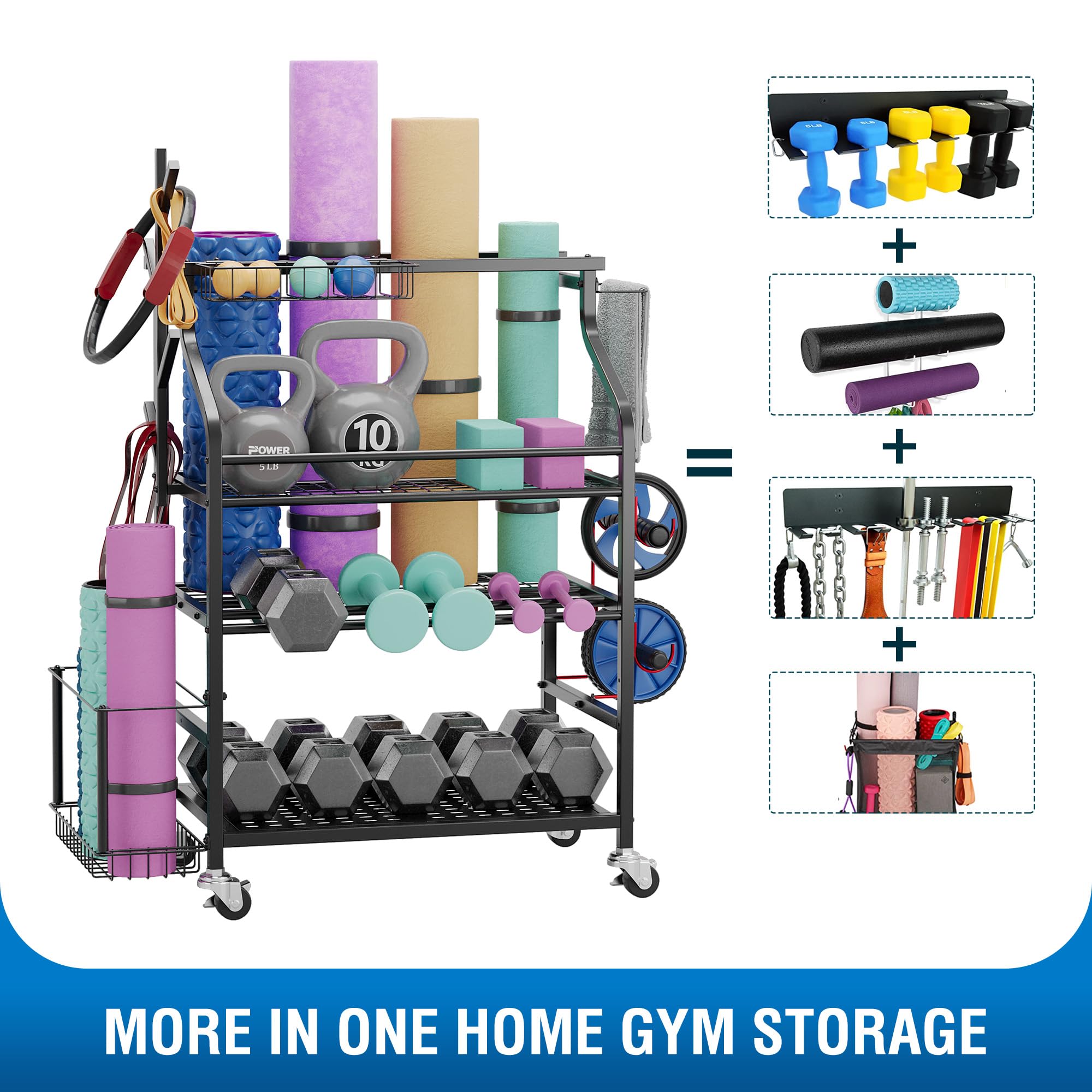 Rack De Gym à Roulettes Pour Haltères Et Accessoires - 200 Kg De Charge, Rangement Optimisé