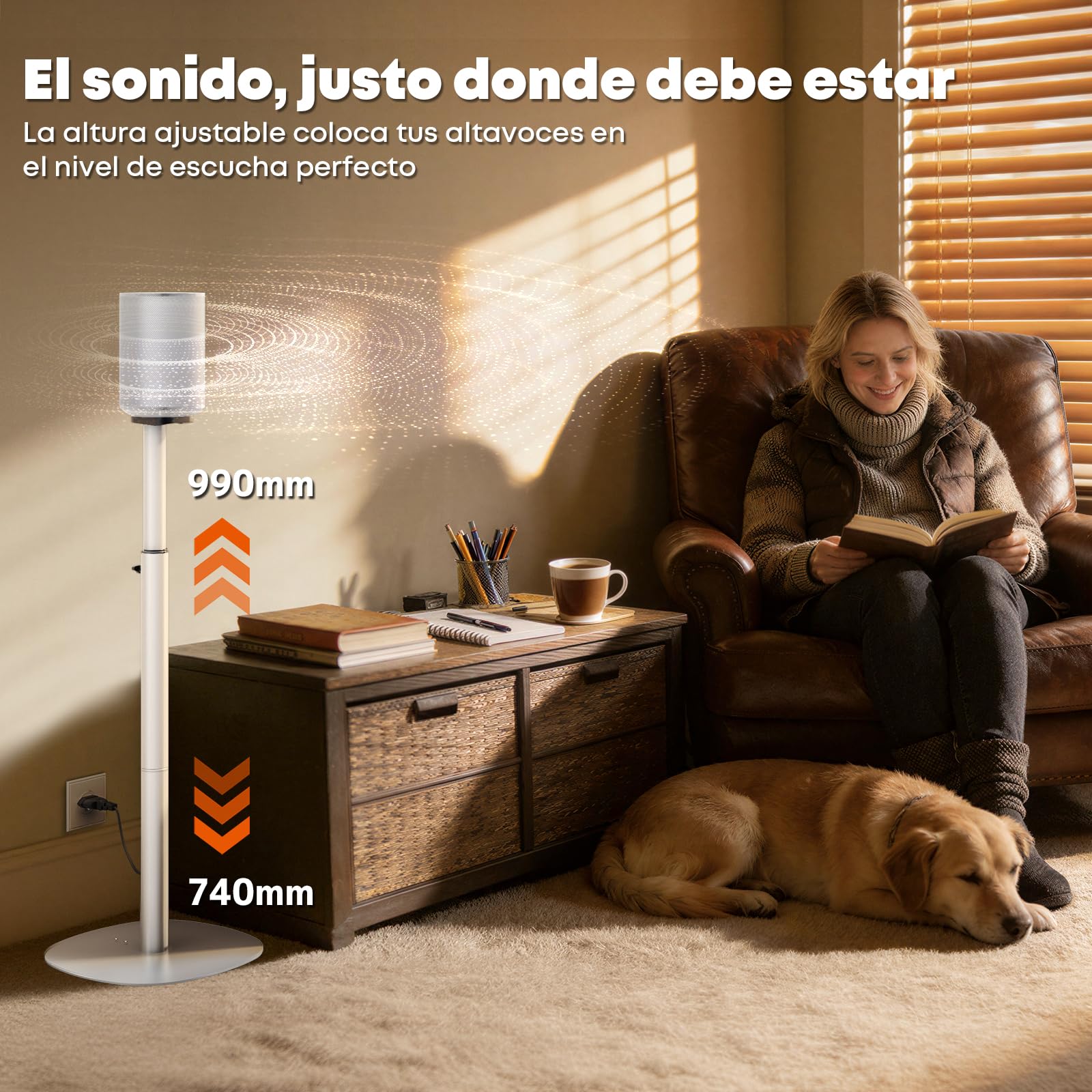 Soportes para Altavoces Sonos Era 100 SL, Era 100 y Era 300 – Altura Ajustable 74–99 cm, Base Dual-Mount, 5 kg, 1 Par, Blanco