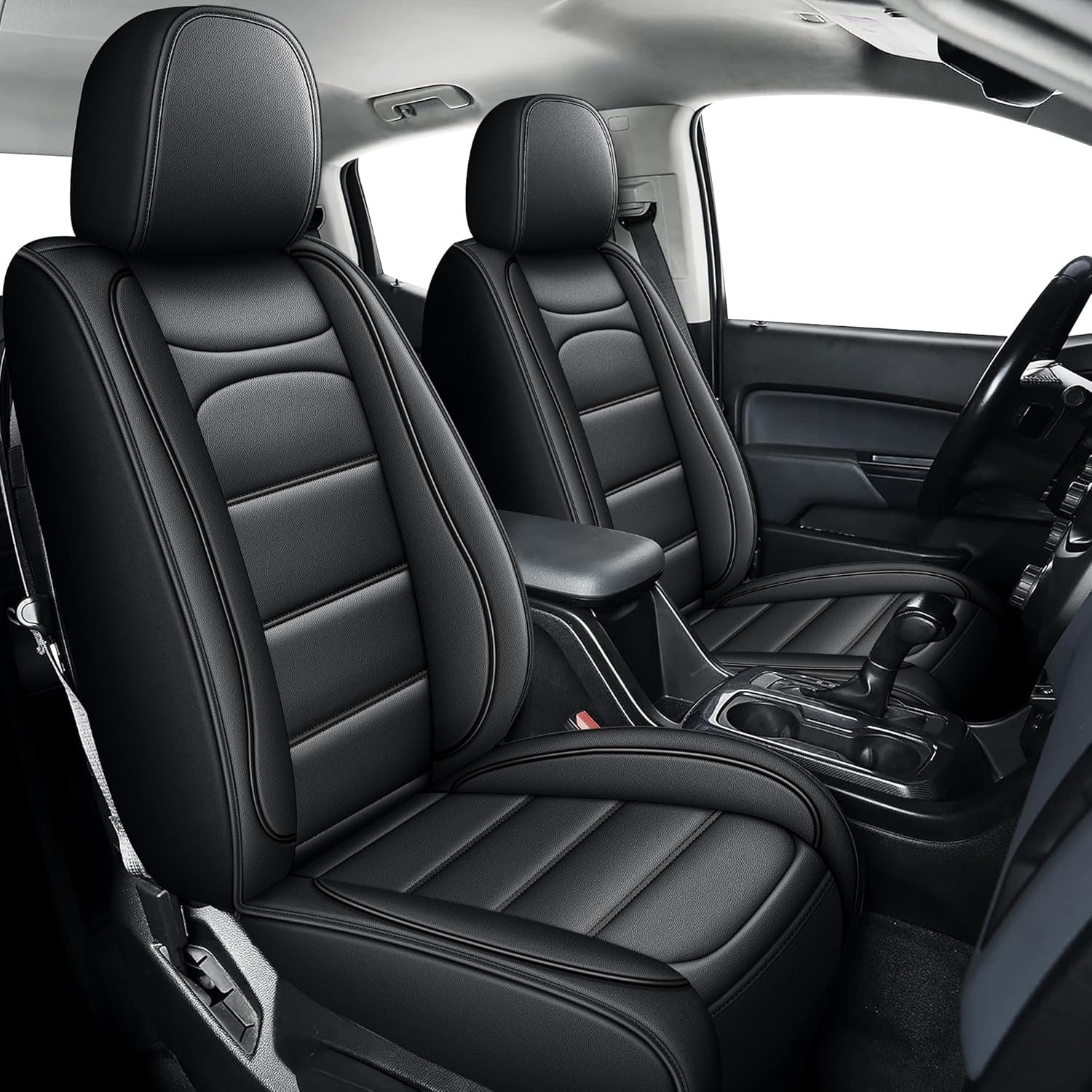 Seat Covers Fit for Chevy Chevrolet Colorado : 2015-2025 2026 Crew Cab Z71 LT ZR2 Work Truck Full Set Pickup Faux Leather Car Seat Covers (5 Seats,Blackline)