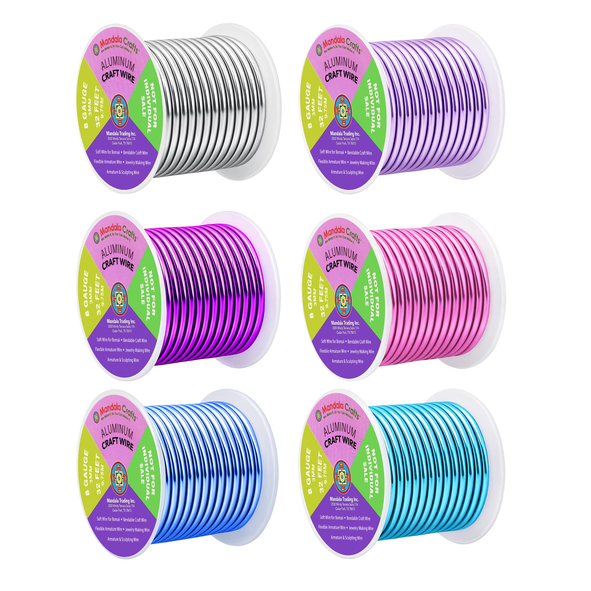 Mandala Crafts 8 GA Turquoise Pink Assorted Anodized Aluminum Craft Wire