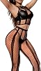 Womens Fishnet Bodysuit Lingerie Hollow Out Rave Outfits 2 Piece Mesh Bodystocking Set