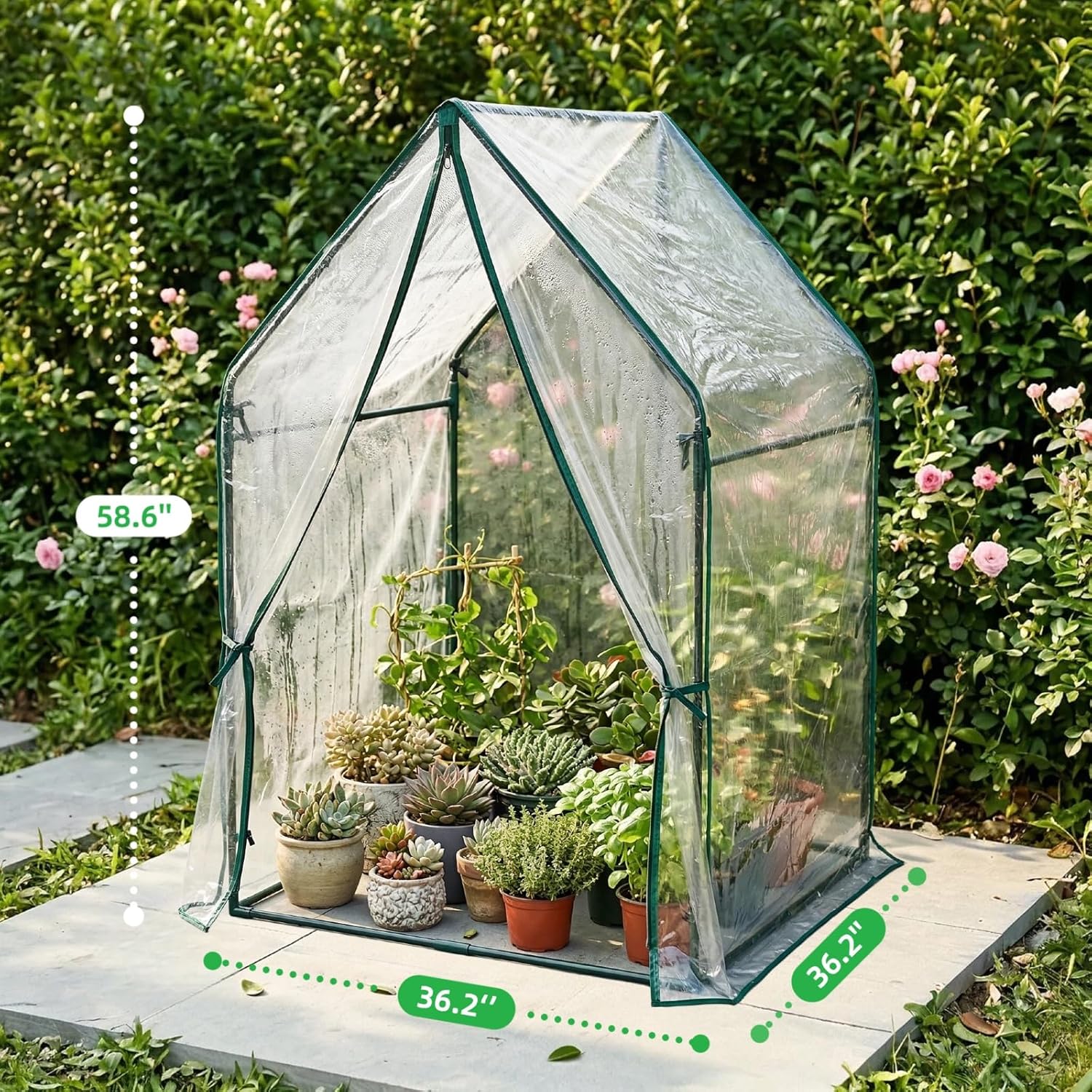 Portable Greenhouse for Outsides, 36x36x59 Inch Heavy Duty Green House Tent with PVC Cover, Garden Plant Protector with Zippered Door for Vegetables Flowers Fruits Herbs