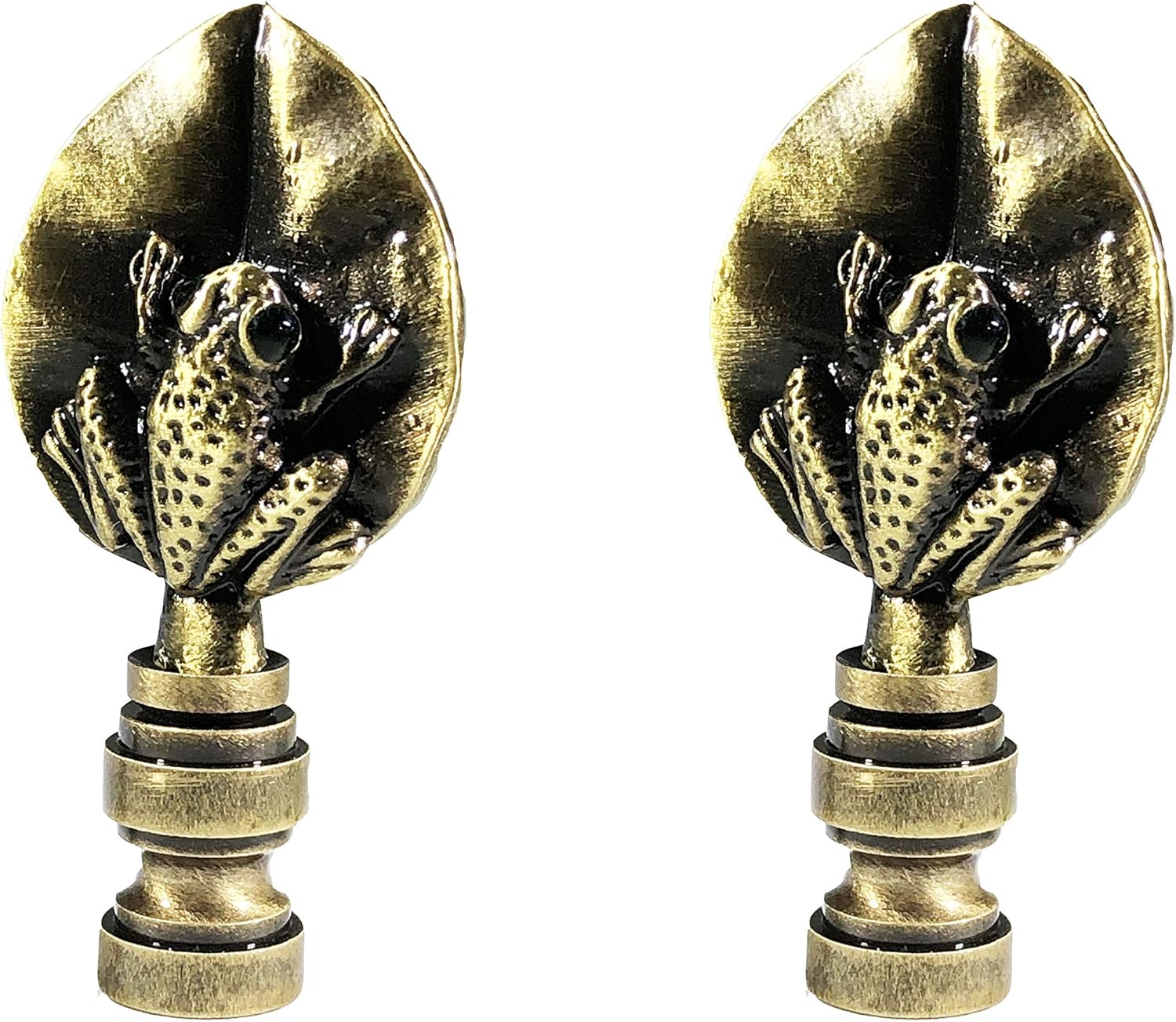 Royal Designs, Inc. Decorative Leaf Frog Lamp Finial Antique Brass, Set of 2