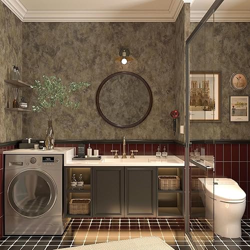 Miniatura 16 de Papel tapiz extra ancho para despegar y pegar, vinilo de hormigón, 48 x 354 pulgadas, color dorado, cobre, marrón/naranja, papel tapiz moderno de