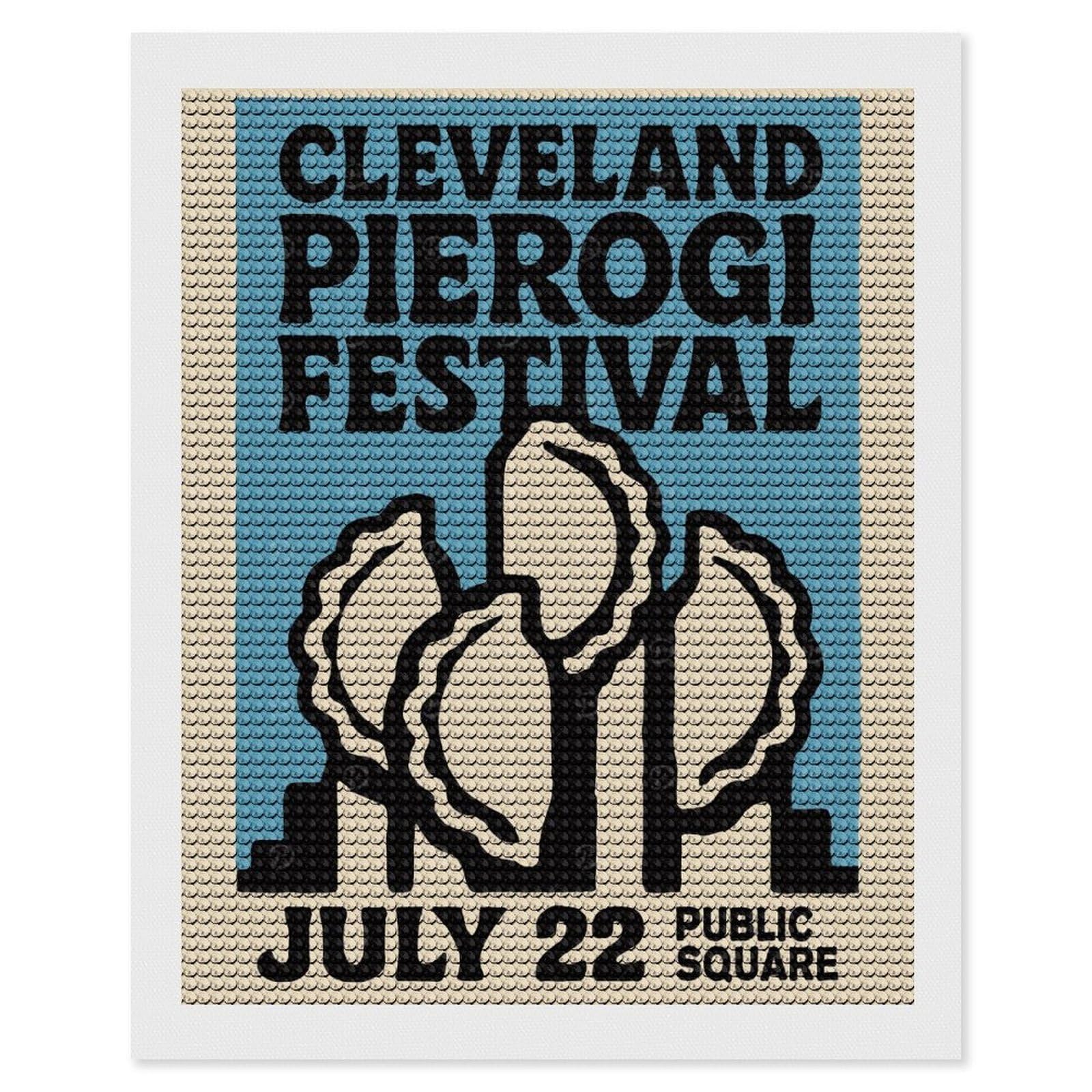 Junmoney Cleveland Pierogi Festival Crystal Diamond Art Kit 16"x20", Modern Decor, Boho Decor, Wall Art Gift, Decorative Artwork, Creative Hobby