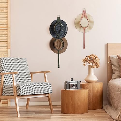 Miniatura 6 de Maitys 5 perchas de macramé para sombreros de vaquero para pared, soportes bohemios para colgar en la pared, tejido a mano para almacenamiento en el