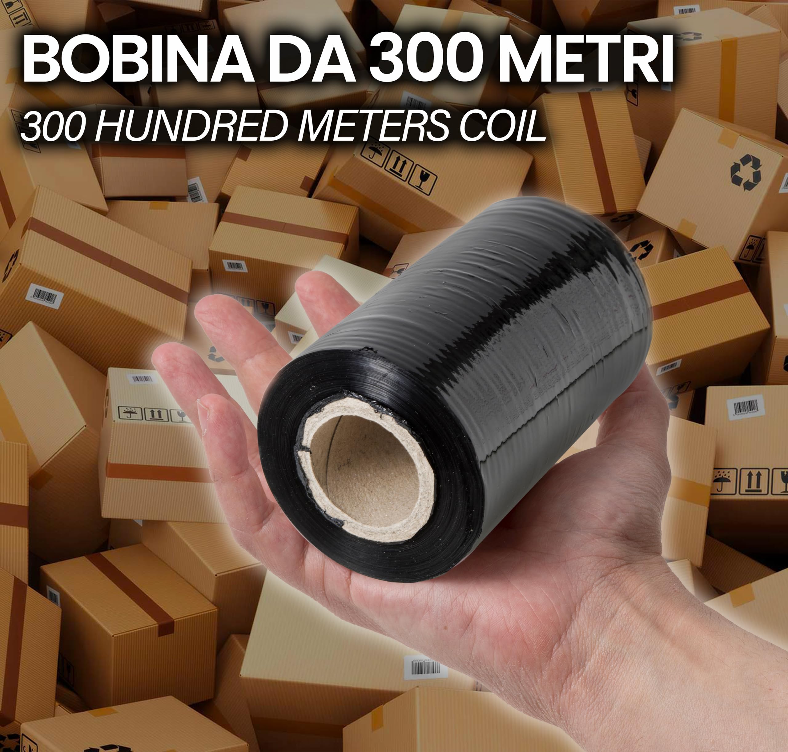 Pellicola Nera Per Imballaggio - Rotolo 50 Cm X 200 M, 6 Pezzi, Elastica Manuale - Foto 9