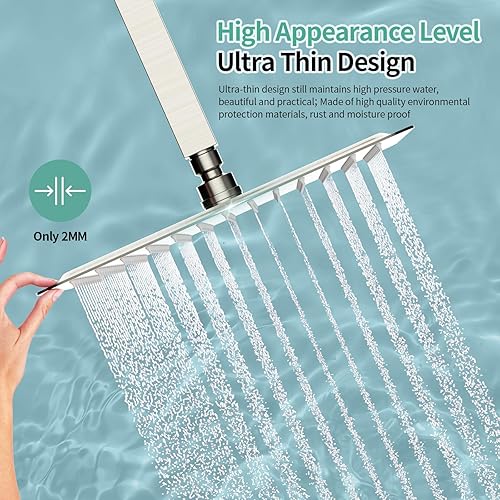 Miniatura 5 de SR Sun RISE - Cabeza de regadera de 12 pulgadas de acero inoxidable 304 de acabado cepillado y níquel, alta presión de agua, ultradelgada, ahorra