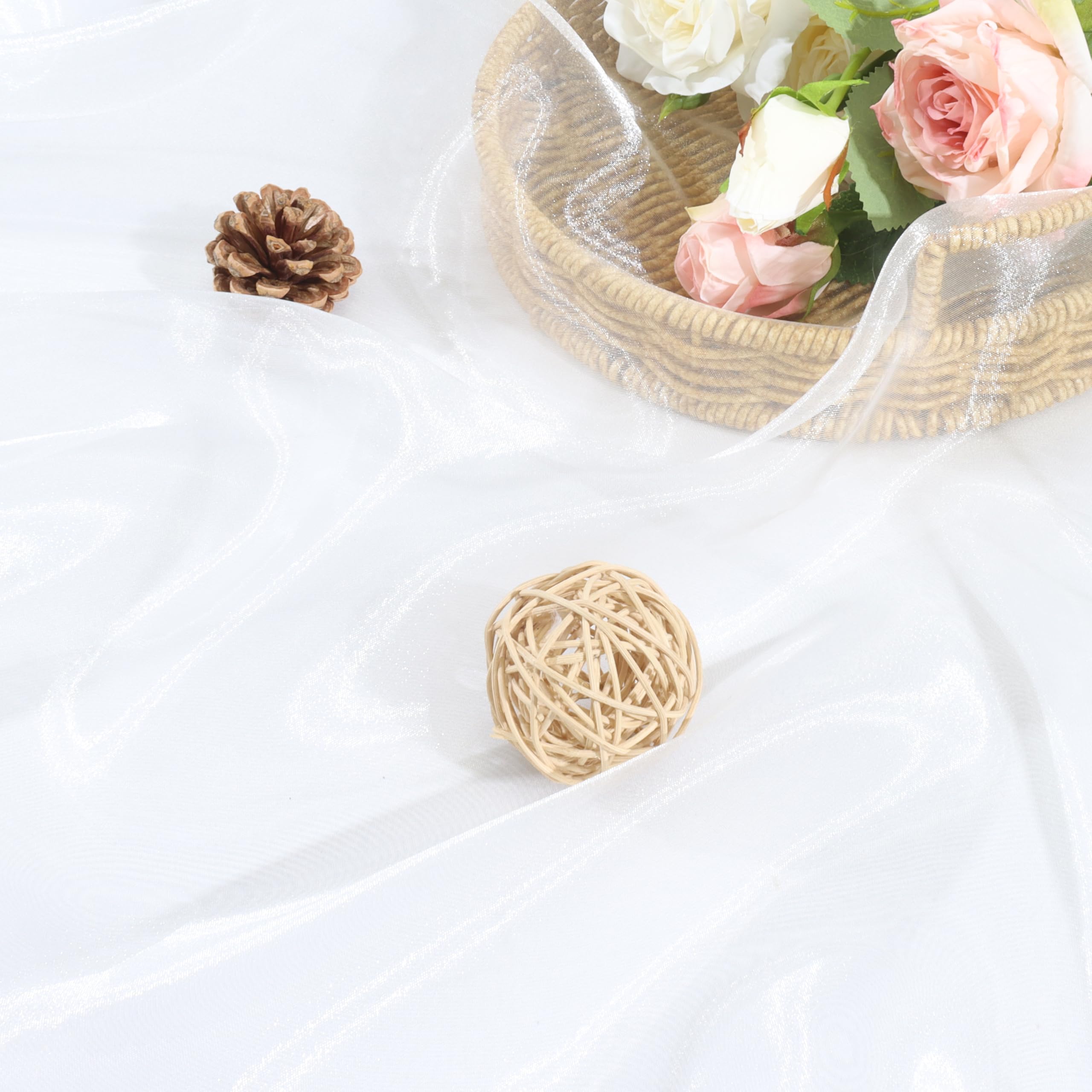 White Organza Fabric by The Yard, 60 Inch Wide 1 Yard Silk Sheer Organza Fabric Bridal Sheer Tulle Fabrics Roll for Wedding Decorations, Bridal Dress Overlay, Party Backdrop, Curtains - 3