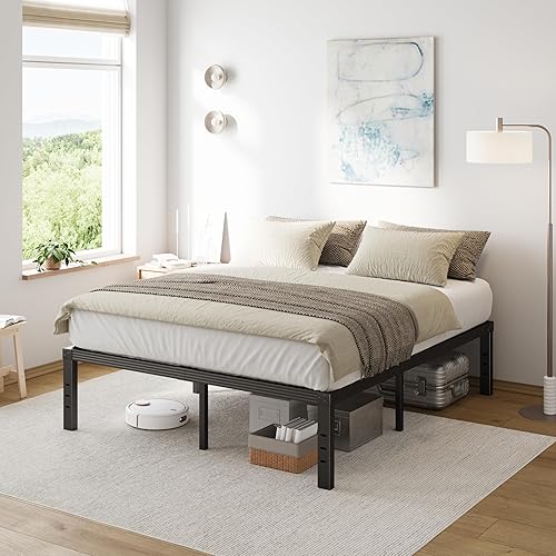 Miniatura 63 de COMASACH Marco de cama de tamaño matrimonial de 12 pulgadas, marco de cama de metal de alta resistencia, soporte de acero resistente, no necesita