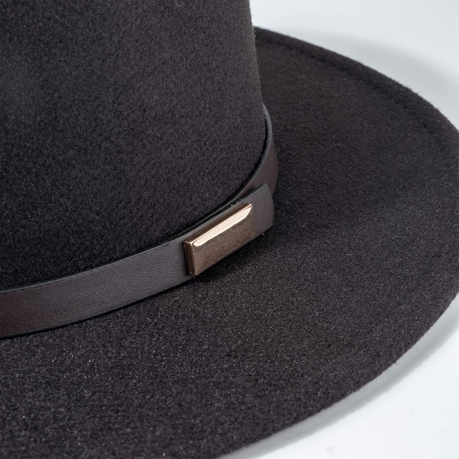 DRESHOW Sombrero de ala ancha Fedora para mujer Hebilla de cinturón Retro Panamá Floppy Hat