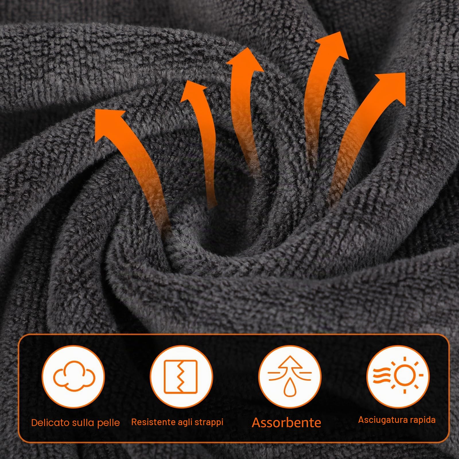 RMIVEGLIA Asciugamano microfibra 120x50cm – asciugamano palestra con tasca con zip e cappuccio di fissaggio – asciugamani Palestra per sport, yoga, relax e uso outdoor – telo palestra grigio