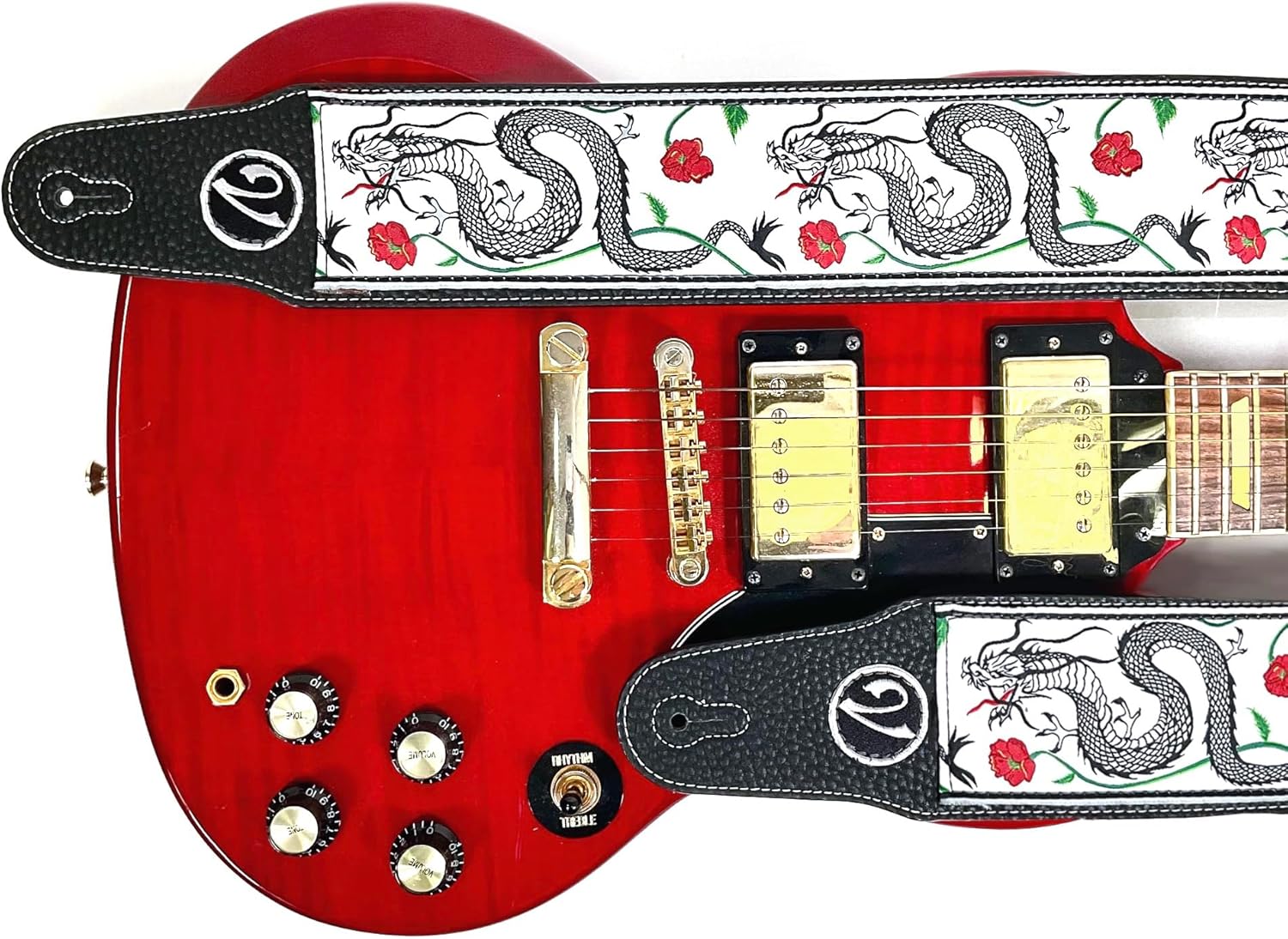 1to1 Music Guitar Strap - Jimmy Dragon Suit in White - Vtar Vegan Guitar Straps