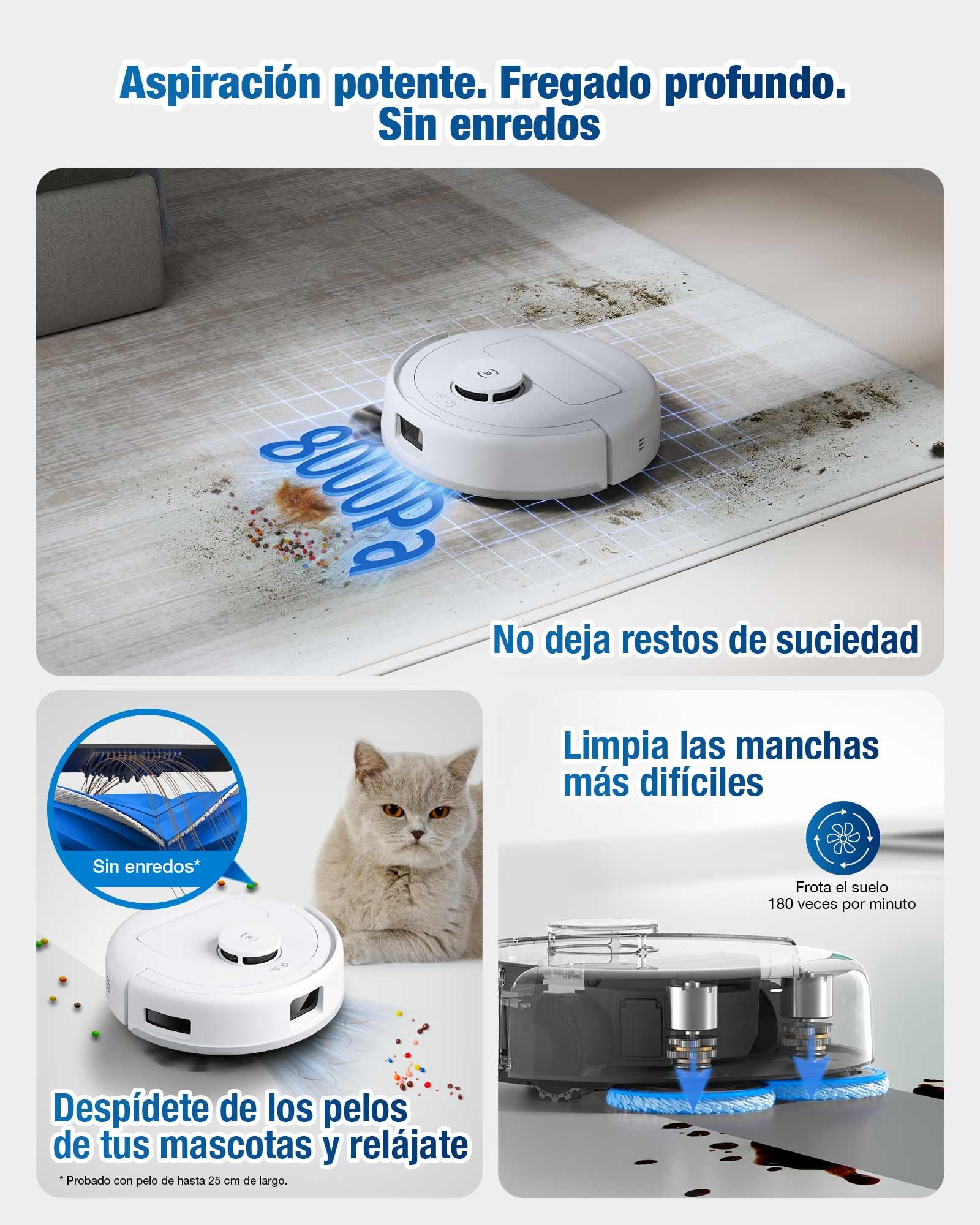 ECOVACS DEEBOT Mini Robot Aspirador y fregasuelos, 9000 Pa | Antienredos ZeroTangle 2.0, TrueMapping 2.0, Secado a 45 ℃, autovaciado, fregado Inteligente, autolimpieza