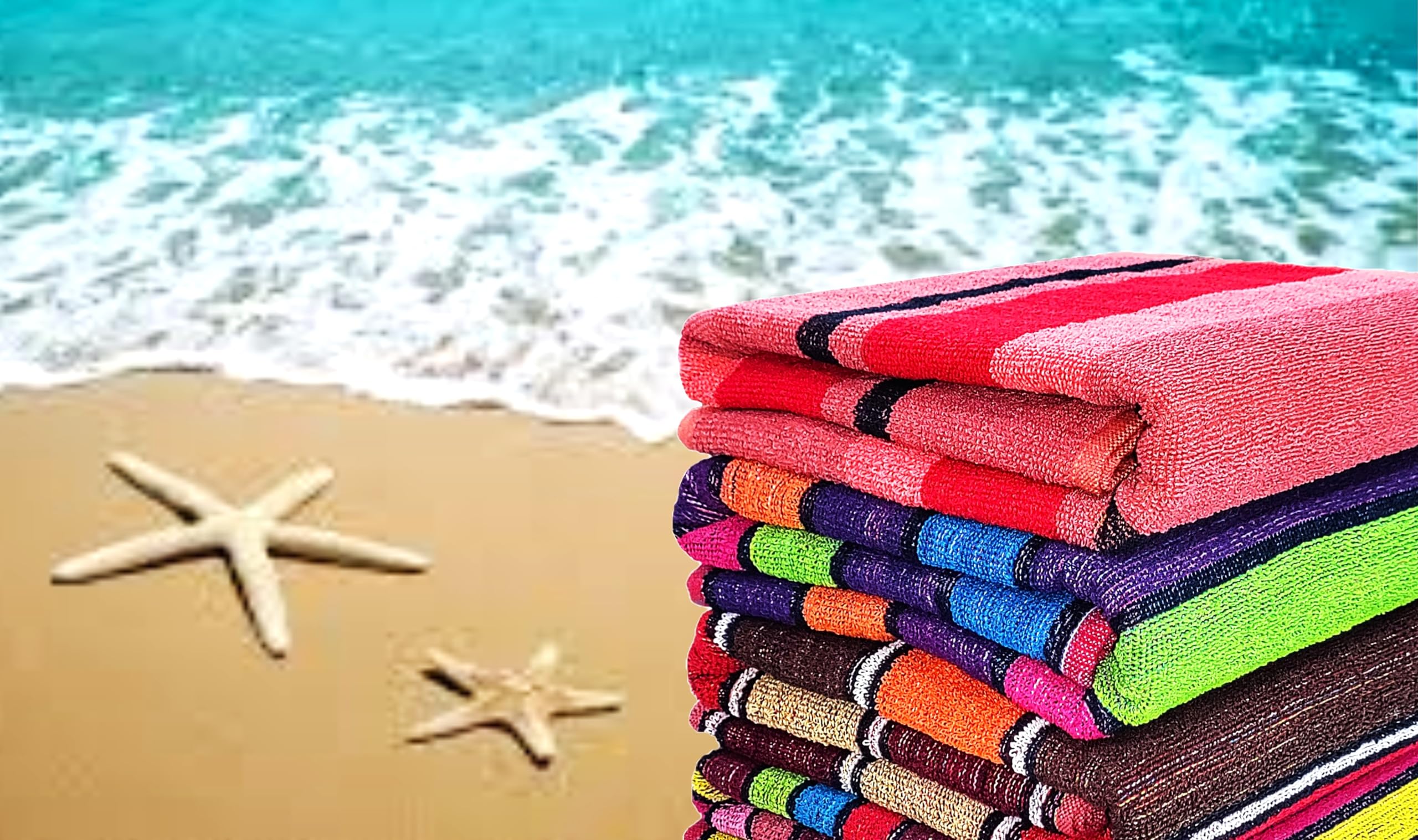 BolBom*S Terry Beach Towel, 100% Pure Cotton Towels Soft & Thick