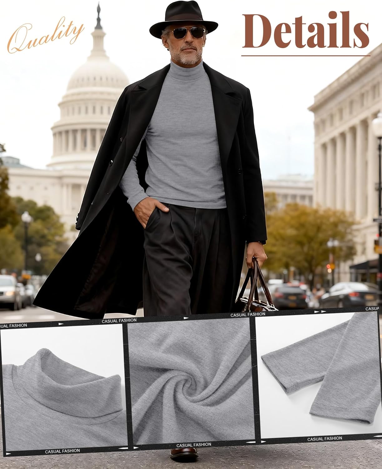 Ficerd 2 Pack Men's Turtle Neck Shirts, Lightweight Cotton Pullover Sweater Slim Fit Mock Turtleneck Knitted Long Sleeve Tops - Image 5