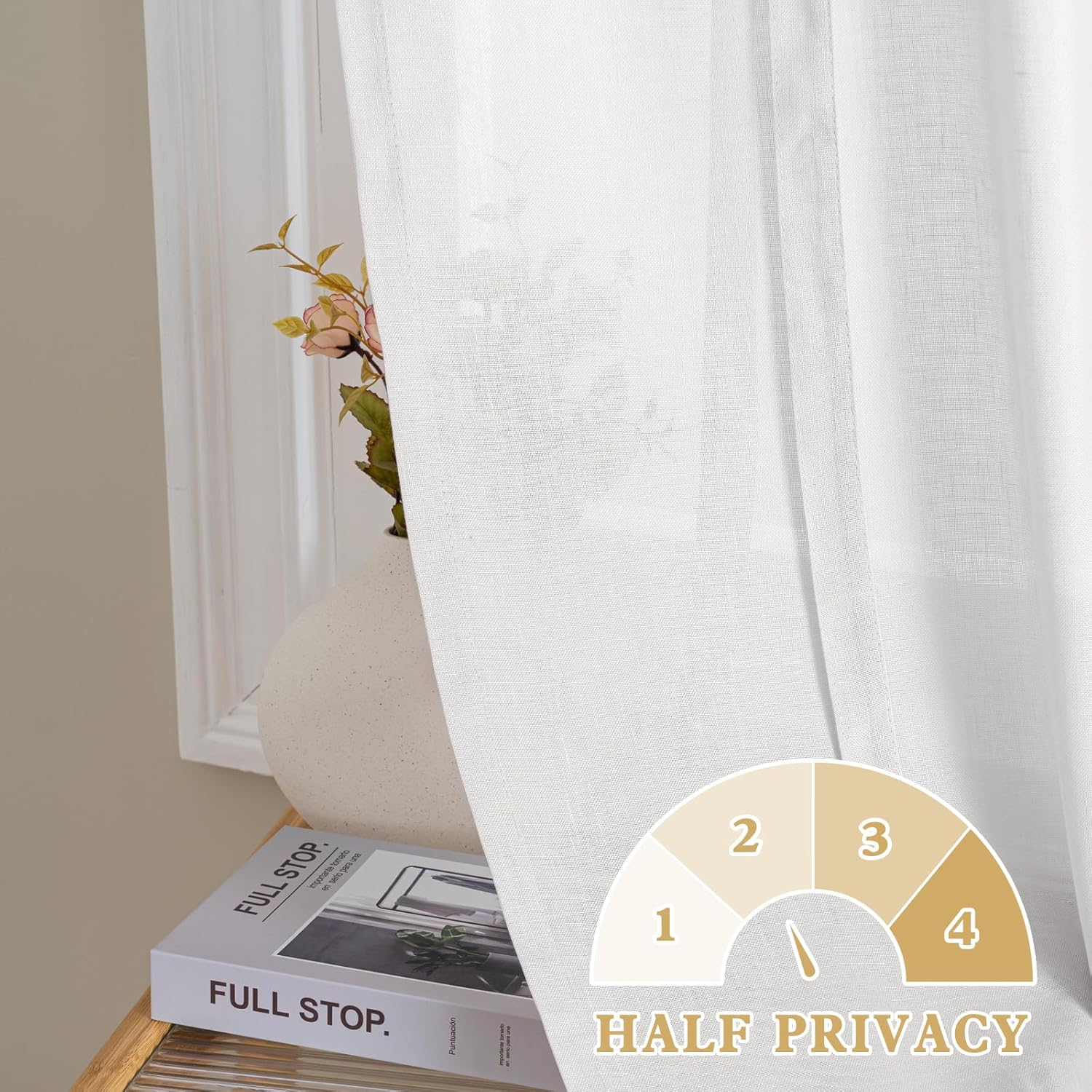 H.VERSAILTEX Tie Up Linen Curtains 63 Inch Length Nature Linen Textured Privacy Curtain Multi Hanging Ways Shade Balloon Window Shade Rod Pocket Casual Curtain - 42x63-2 Panels, Pure White