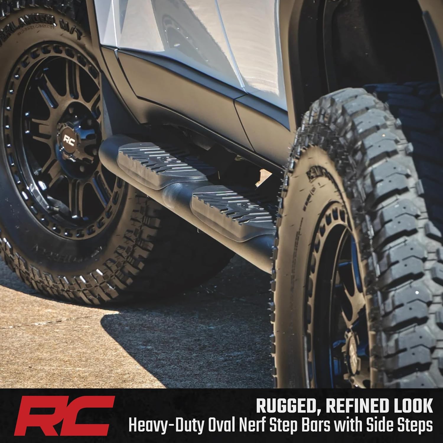 Rough Country Oval Nerf Steps for Toyota Land Cruiser (2024-2025) - OEM Style Rails with Built-in Side Steps
