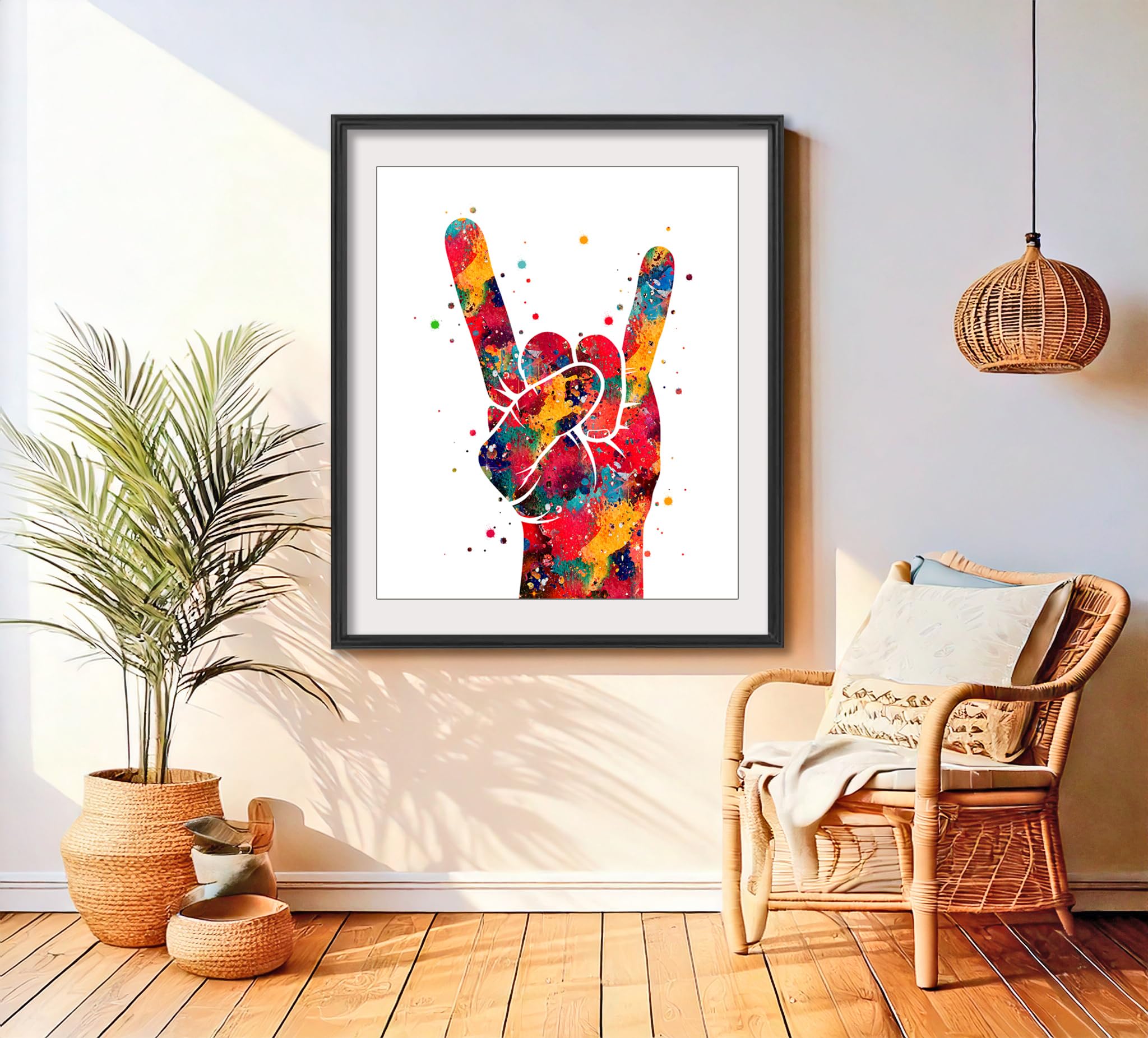 Amazon.com: Watercolor Rock On Hand Gesture Illustration Art Print
