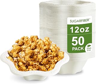 [50 COUNT]12oz Compostable Floral White Paper Bowls, Acanthus Collection Natural Sugarcane Disposable Bagasse Bowls Eco Friendly Plastic-Free ice cream Bowl Elegant, New Version