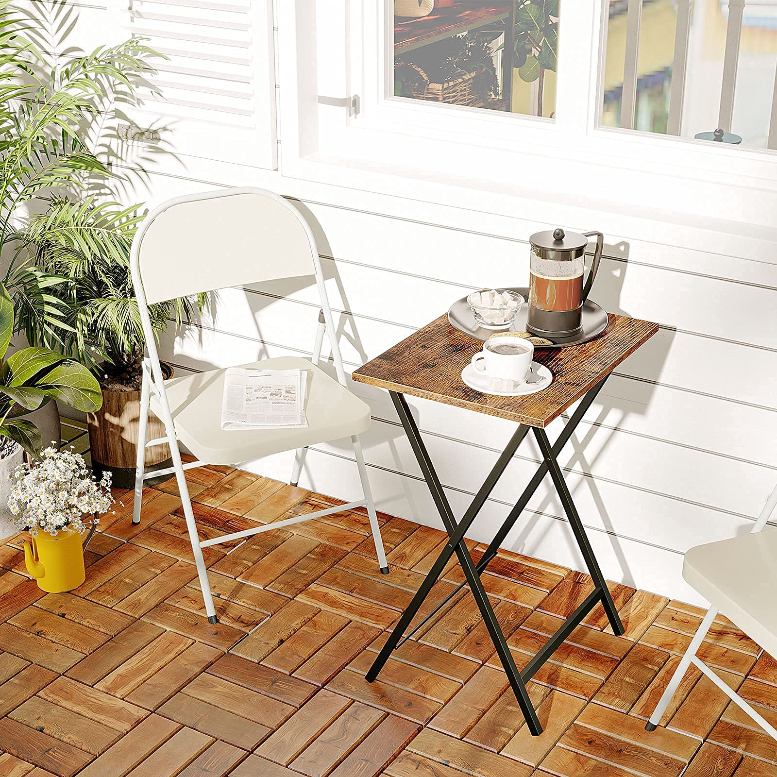 HOOBRO Mesa Plegable, Mesa Auxiliar Estilo Industrial para Comer en el Sofá, Mesa de Aperitivos para Espacios Pequeños, Fácil Almacenamiento Estructura Estable, Marrón Rústico EBF15BZ01