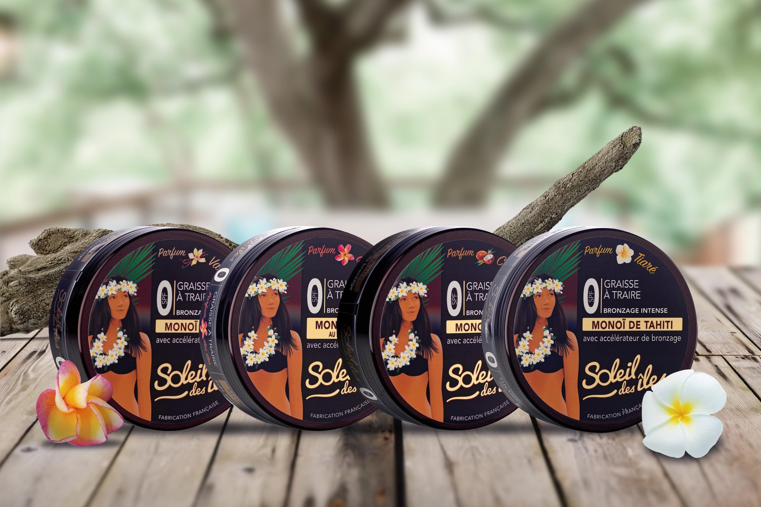 Soleil des Îles | 100% naturalny smar do doju z Tahiti Monoi z akceleratorem opalania - bez parabenów, wodoodporny - perfumy Tiaré - Wyprodukowano we Francji