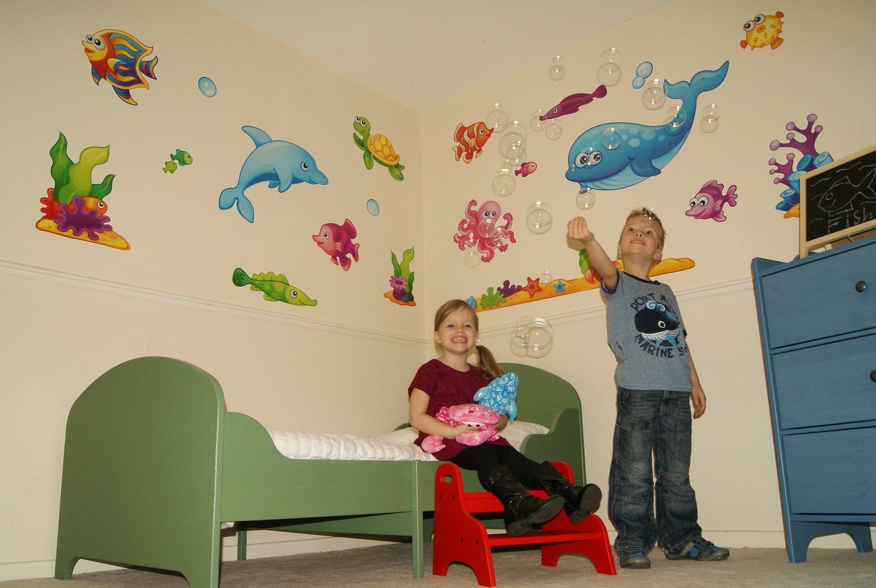 E-Baby-Store Men's Multicolour Giant Sea, Fish, Dolphin Wall, Furniture Stickers For Nursery, Childrens, Baby, Childs, Kids, Boys, Girls Bedroom, Playroom. Decals, Stickarounds, Murals, Wallpaper, Adhesives. Room Makeover Kit.