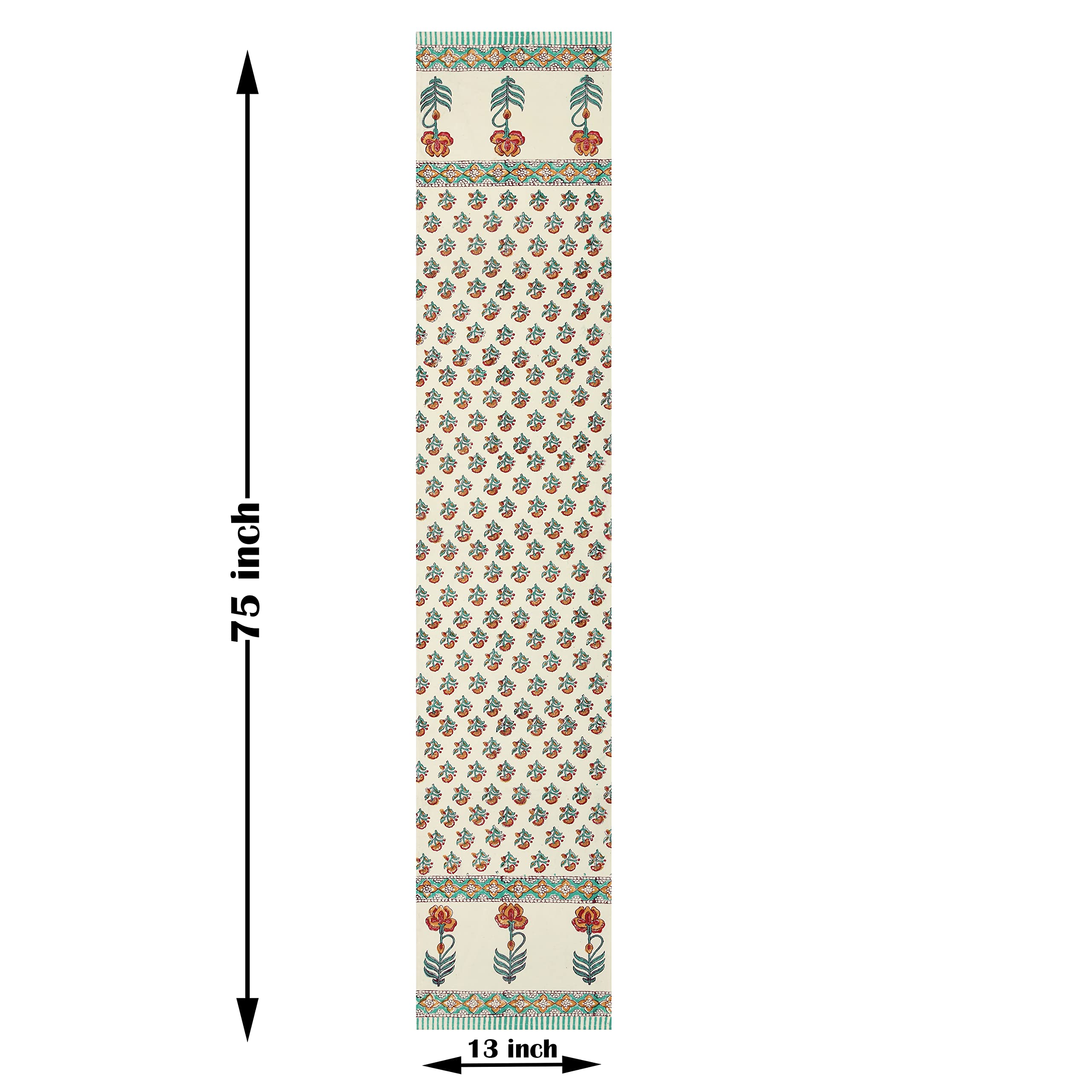 BLOCKS OF INDIA Hand Block Printed Cotton Table Runner for Center/Dining Table (13 x 72 Inches) (Turquoise Flower) 4
