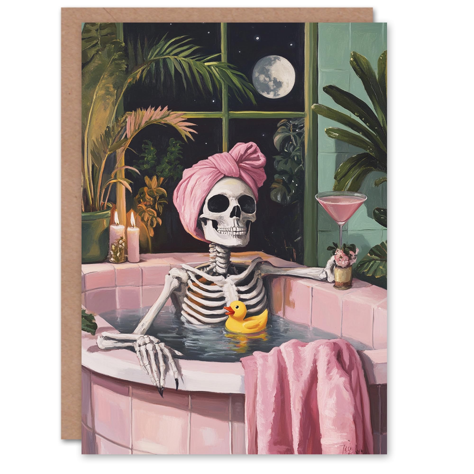 Wee Blue Coo Fun Funny Skeleton Bath Time Moon Trick or Treat Haunted Scary Halloween Card Blank For All