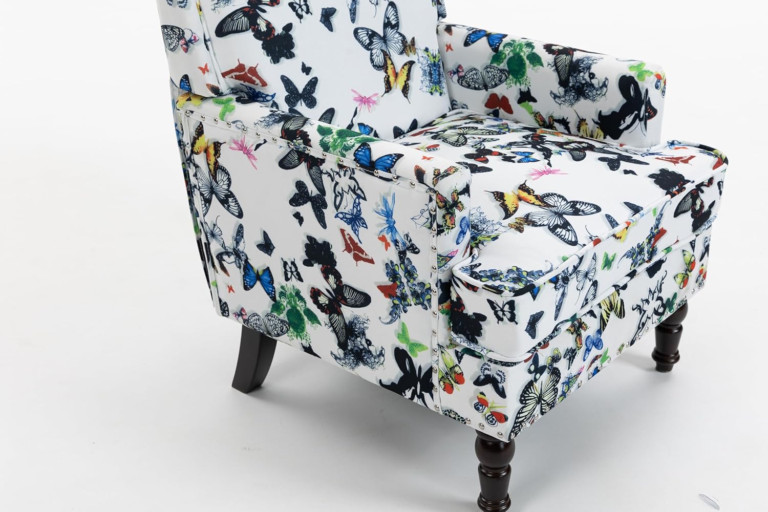 KEIKI Vintage Butterfly Accent Chair with Nailhead Trim, Upholstered Lounge Armchair with Solid Wood Legs, Comfy Chair for Living Space