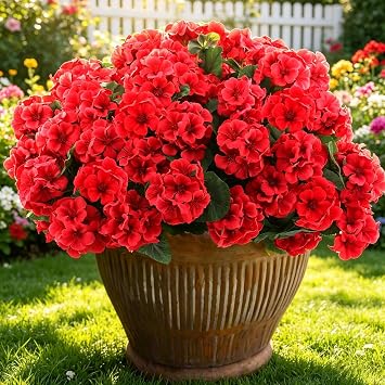6 Pcs Artificial Geranium Flowers for Outdoors,Geranium Silk Red Flower Outdoor UV Resistant, Garden Faux Flowers Plants for Home Christmas Holiday Decor 6, Red