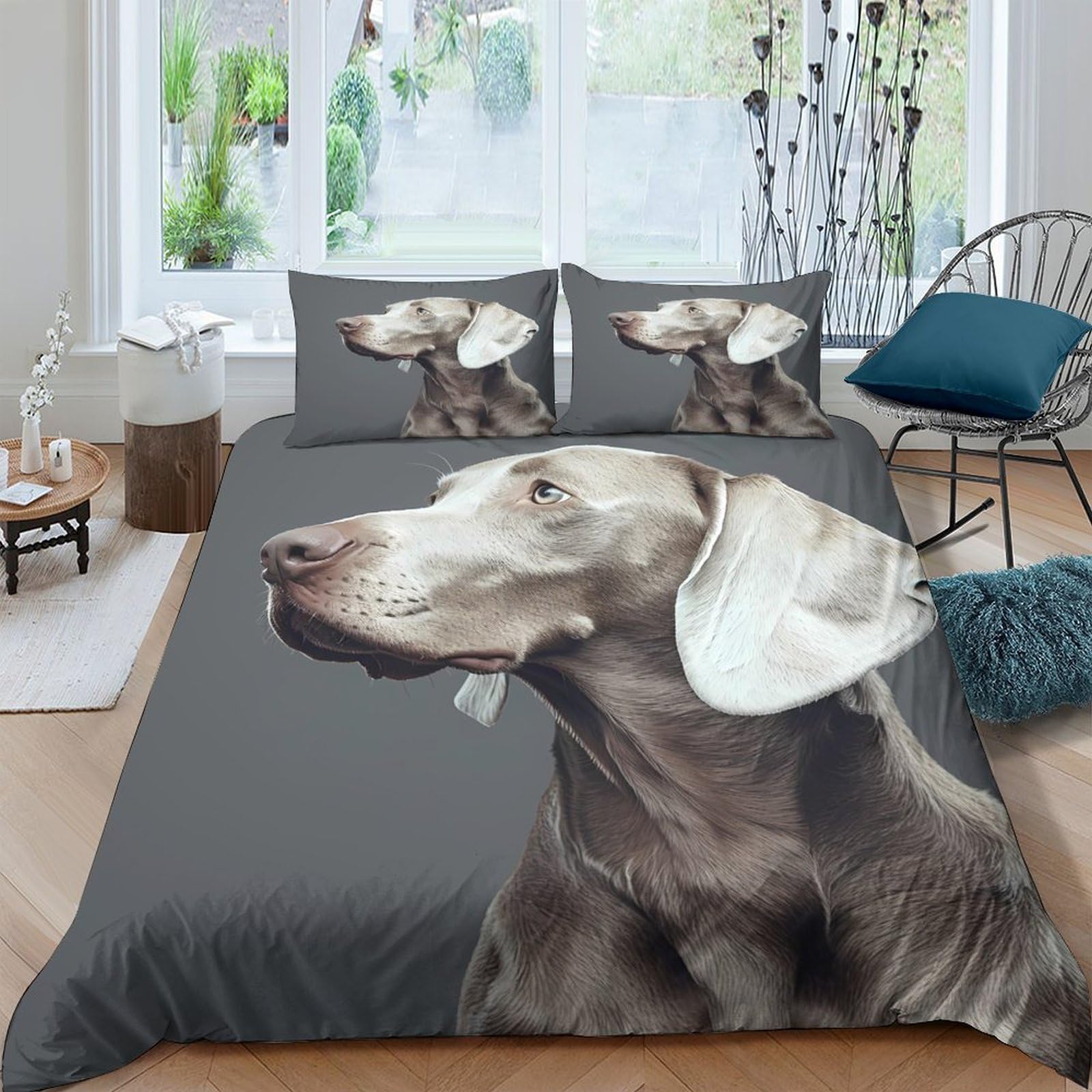 XFKLYNVCJ 3D Printed Weimaraner dog Bedding Cover Microfiber realistic portrait style Bed Cover Soft Comfortable Quick Drying for Uni Dorm Student Rental Apartment Bedroom Use King（220x240cm）