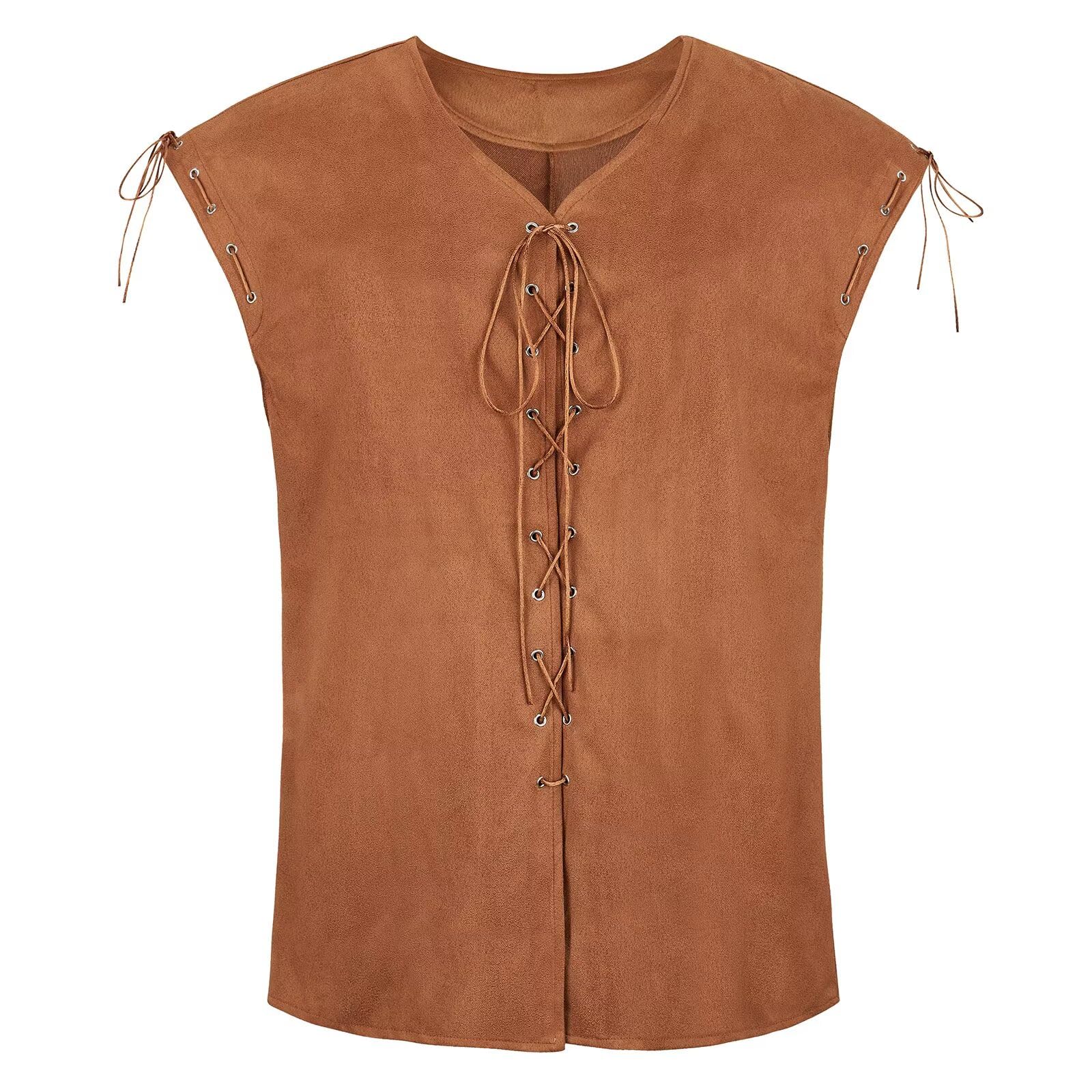 Brown Men's Pirate Vest Medieval Costume Best Sleeveless Vest Renaissance Waistcoat Vintage Victorian Halloween XL — image 1