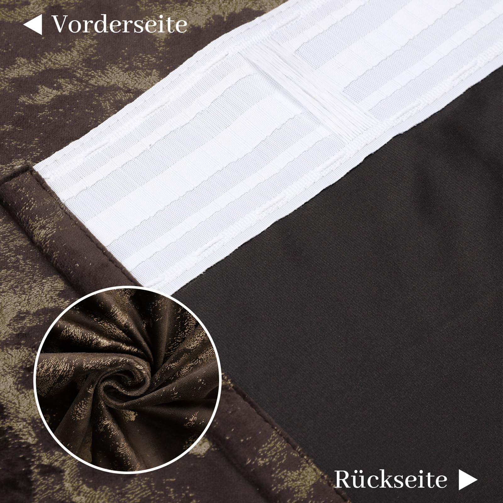 Samtvorhang Kräuselband 2er set, Luxus Vorhänge Verdunkelung Samt, Velvet Gardinen Blickdicht Curtains mit Goldfolie Blätter Muster, Thermovorhang Wohnzimmer Schlafzimmer(H274xB132CM, Braun)
