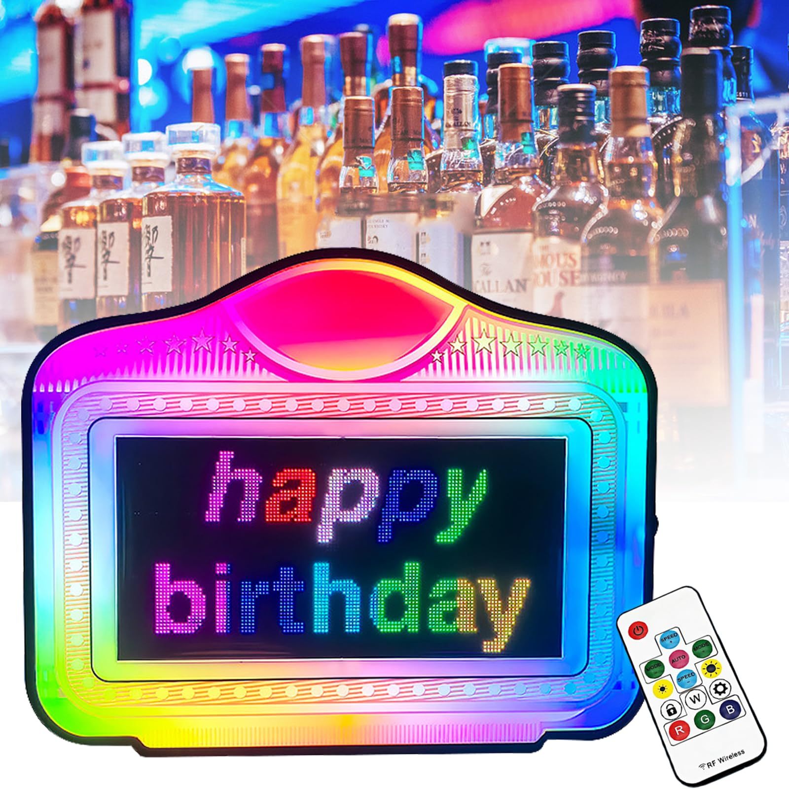 LED Screen Display VIP Service Sign, Color Changing Acrylic Letter Presenter Night Club Bottle Service Sign, with App Control, 72x60x6.5cm,