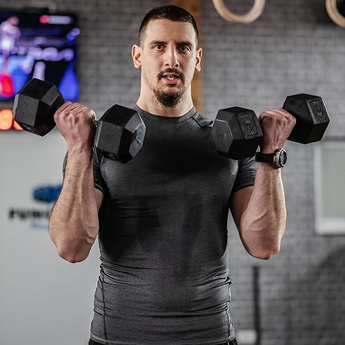 Miniatura 2 de Soozier Juego de mancuernas hexagonales, pesas de mano de goma con asas antideslizantes, antideslizantes, para mujeres u hombres, entrenamiento de