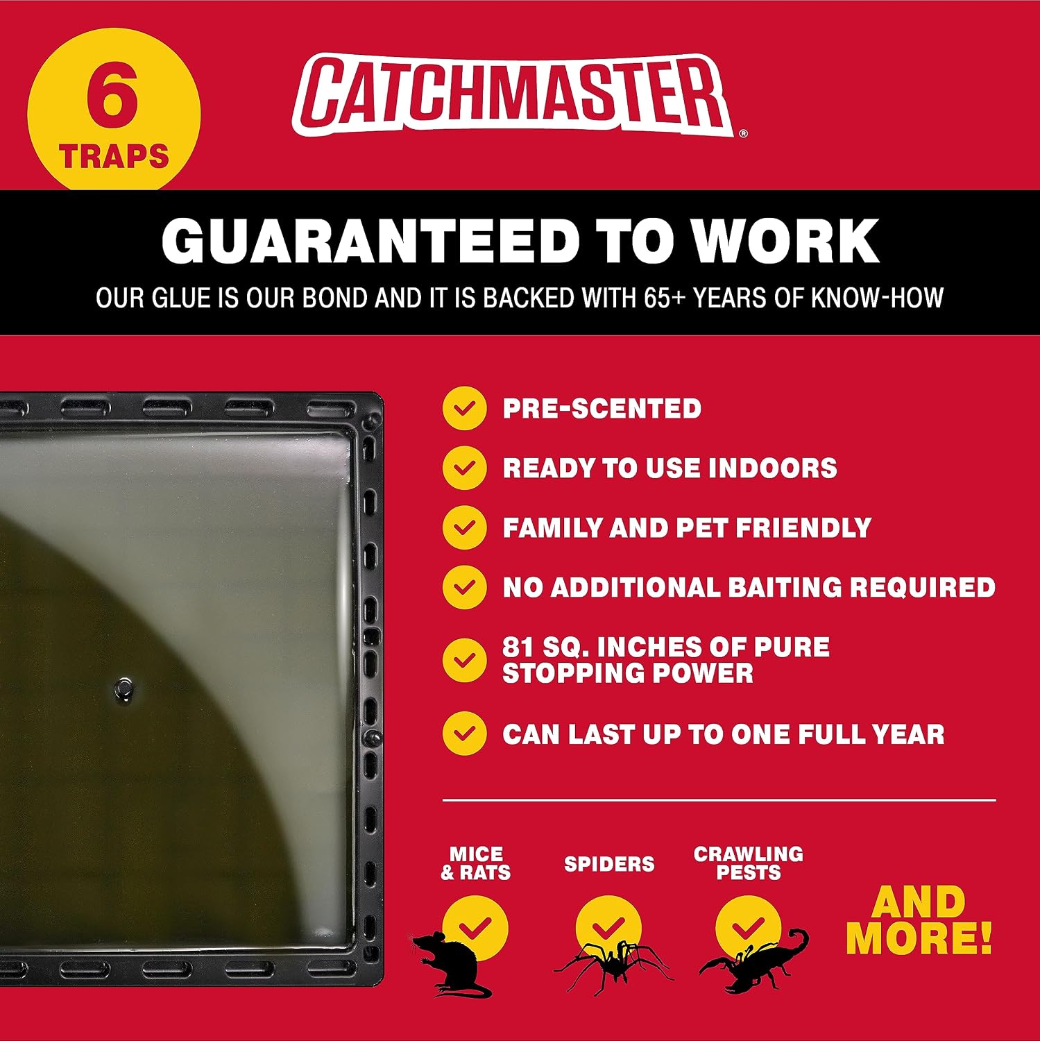Catchmaster Jumbo Rat & Mouse Glue Traps 6Pk, Large Glue Rat Traps, Mouse Traps Indoor for Home, Pre-Scented Adhesive Plastic Tray for Inside House, Snake, Mice, & Spider Traps, Pet Safe Pest Control