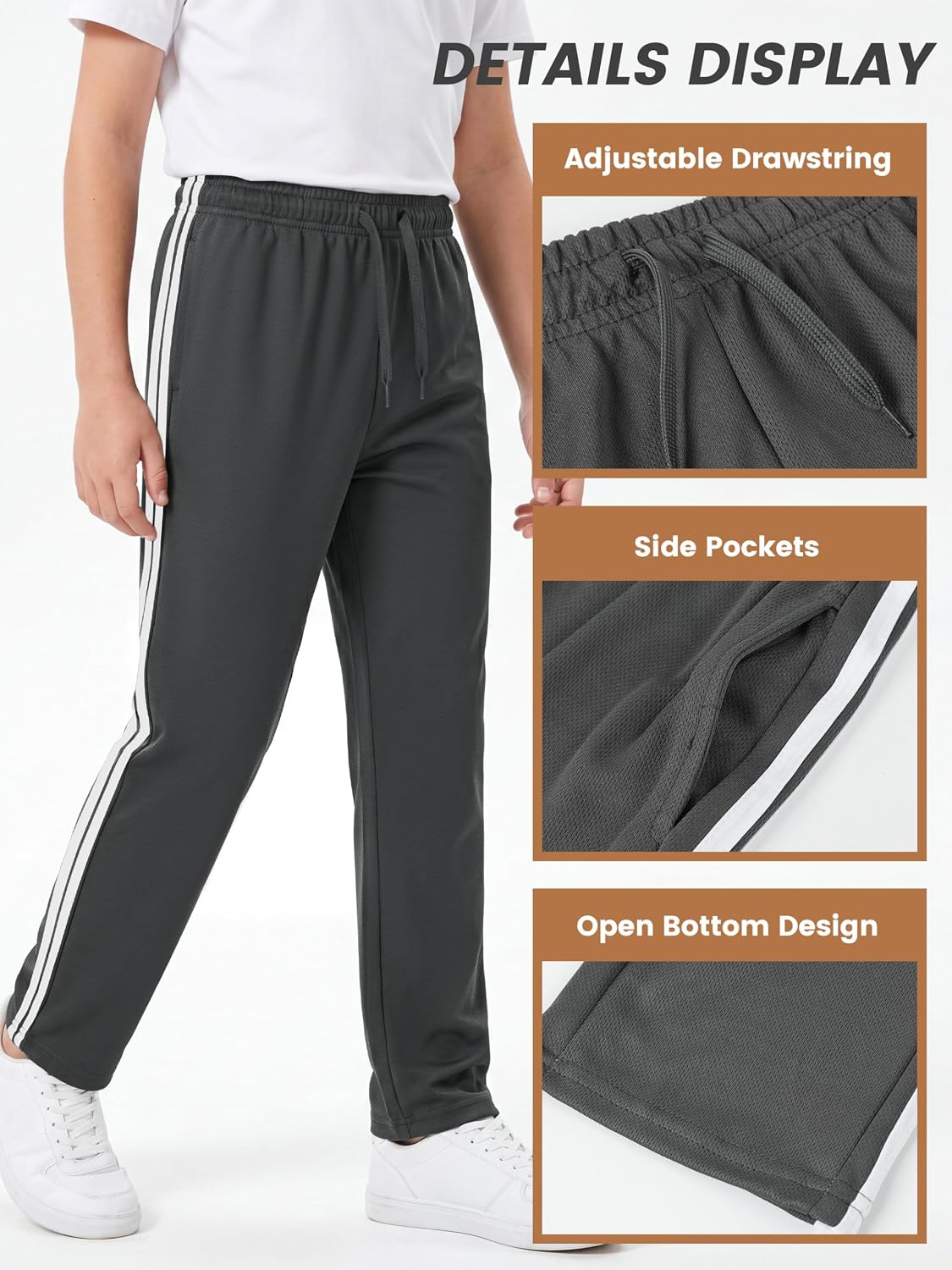 Cooraby Boys Mesh Athletic Pants, 5 Pack
