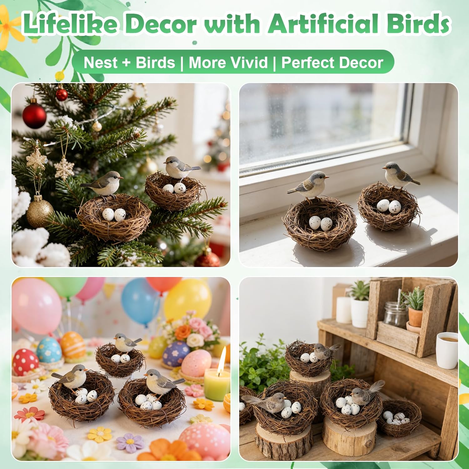 60 Pcs Artificial Rattan Birds Nest with Eggs for Crafts, Mini Faux Bird Nest for Easter Home Garden Decor Wedding Party(20 Pcs Mixed Small Size Nest & 40 Pcs Eggs)