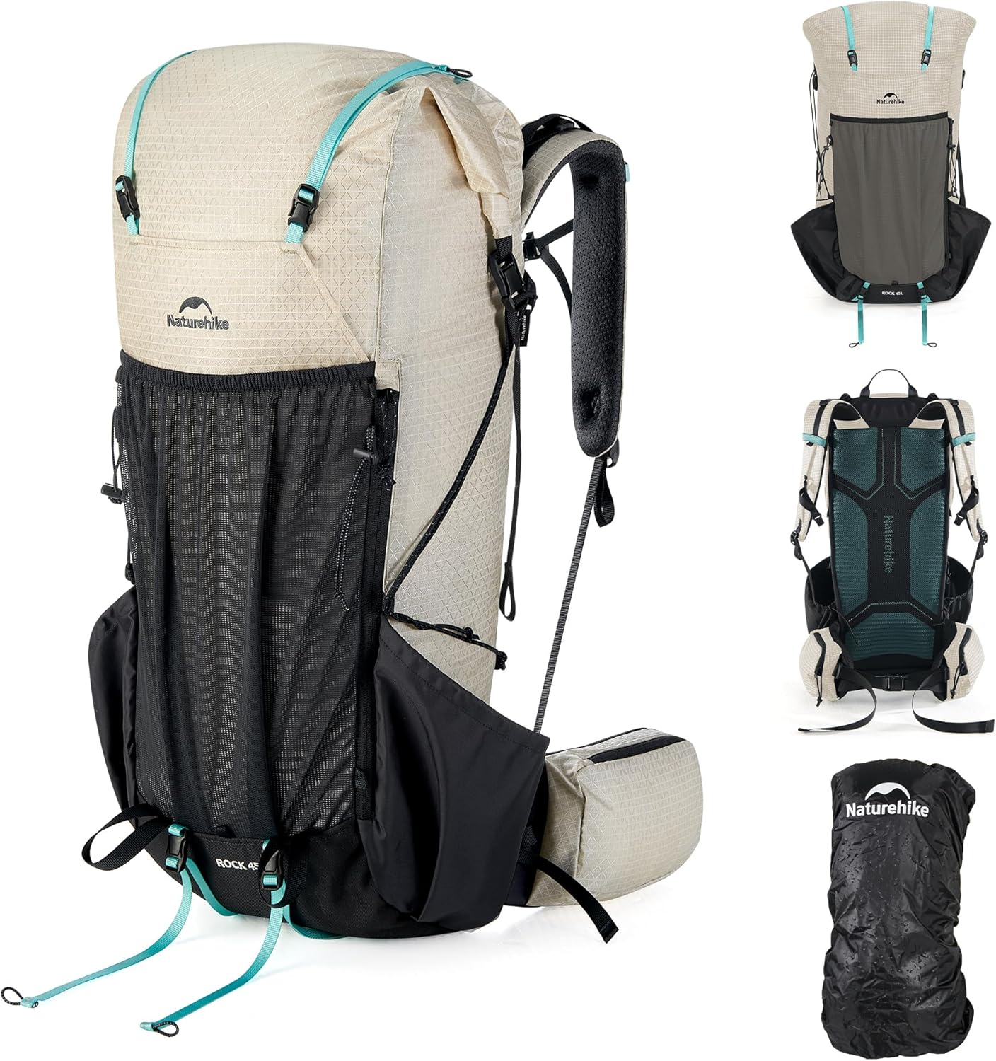 Naturehike 45L Rock 2.0 Upgraded Internal Frame Hiking Backpack for Outdoor Camping Travel Backpacking, Ultralight Backpack for Adults(White/M/45L)